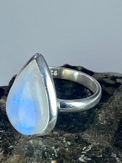 Blue Fire Moonstone and Sterling Silver Ring (M0523)