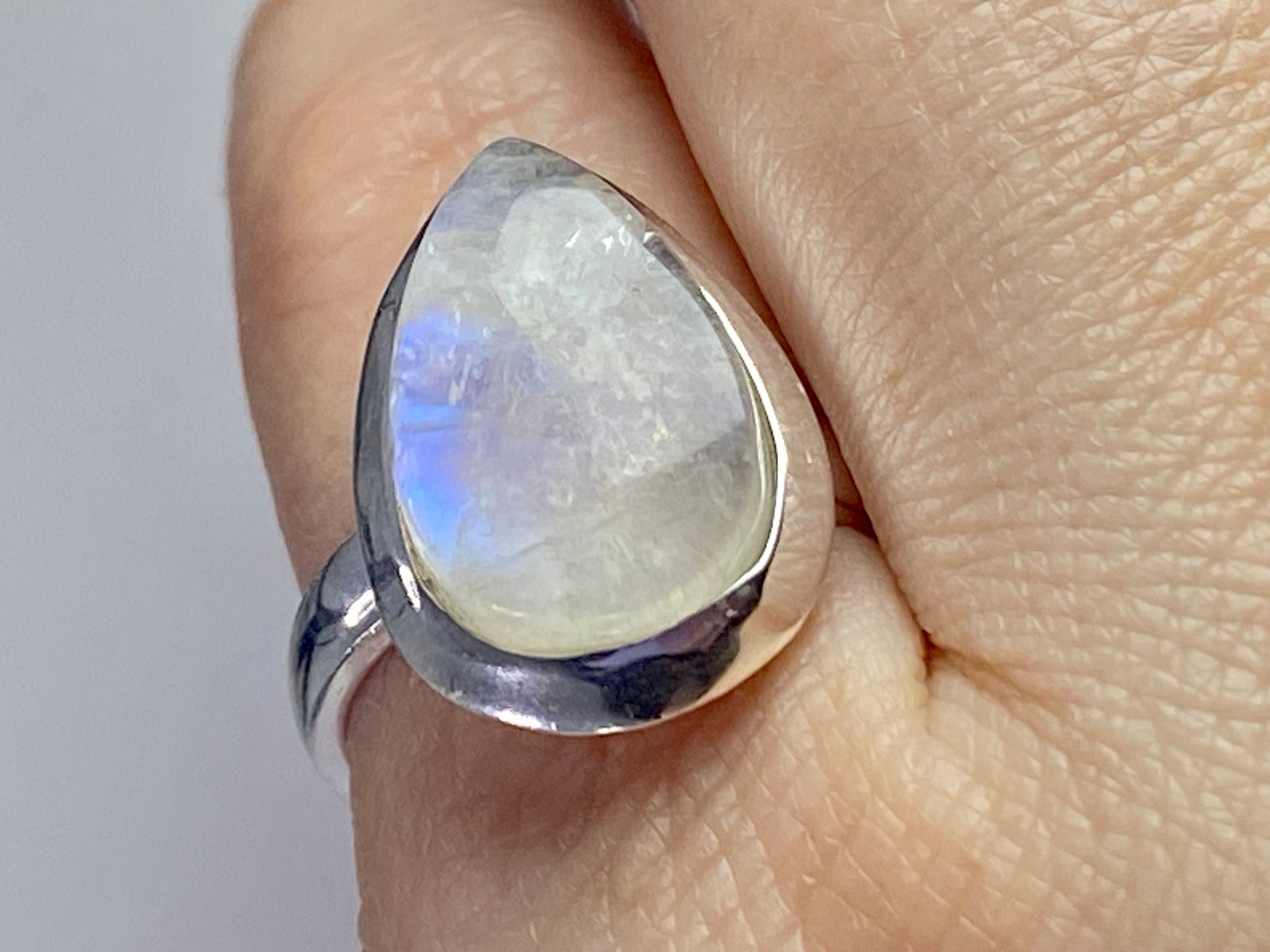 Blue Fire Moonstone and Sterling Silver Ring (M0523)