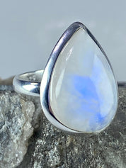 Blue Fire Moonstone and Sterling Silver Ring (M0523)