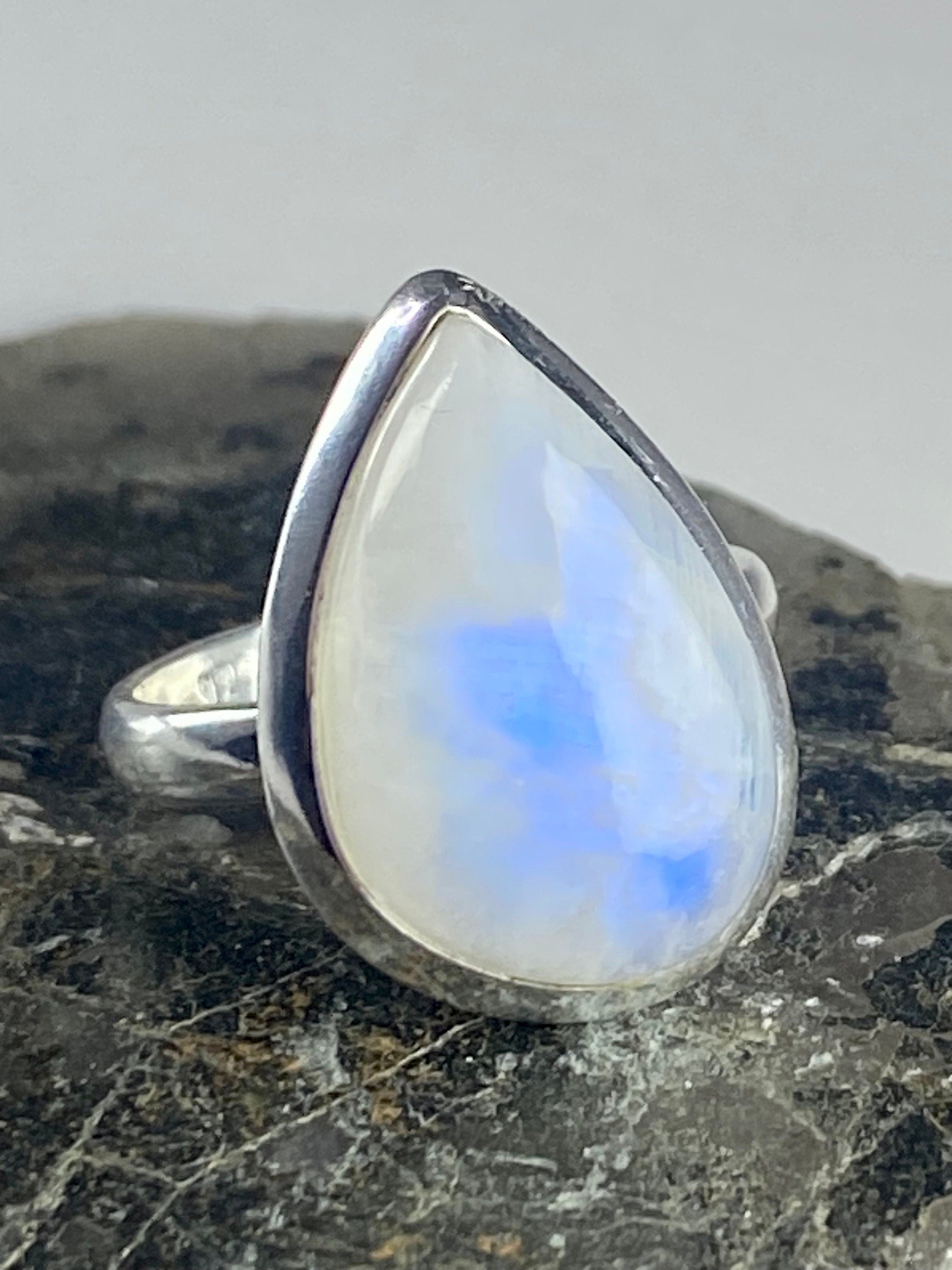 Blue Fire Moonstone and Sterling Silver Ring (M0523)