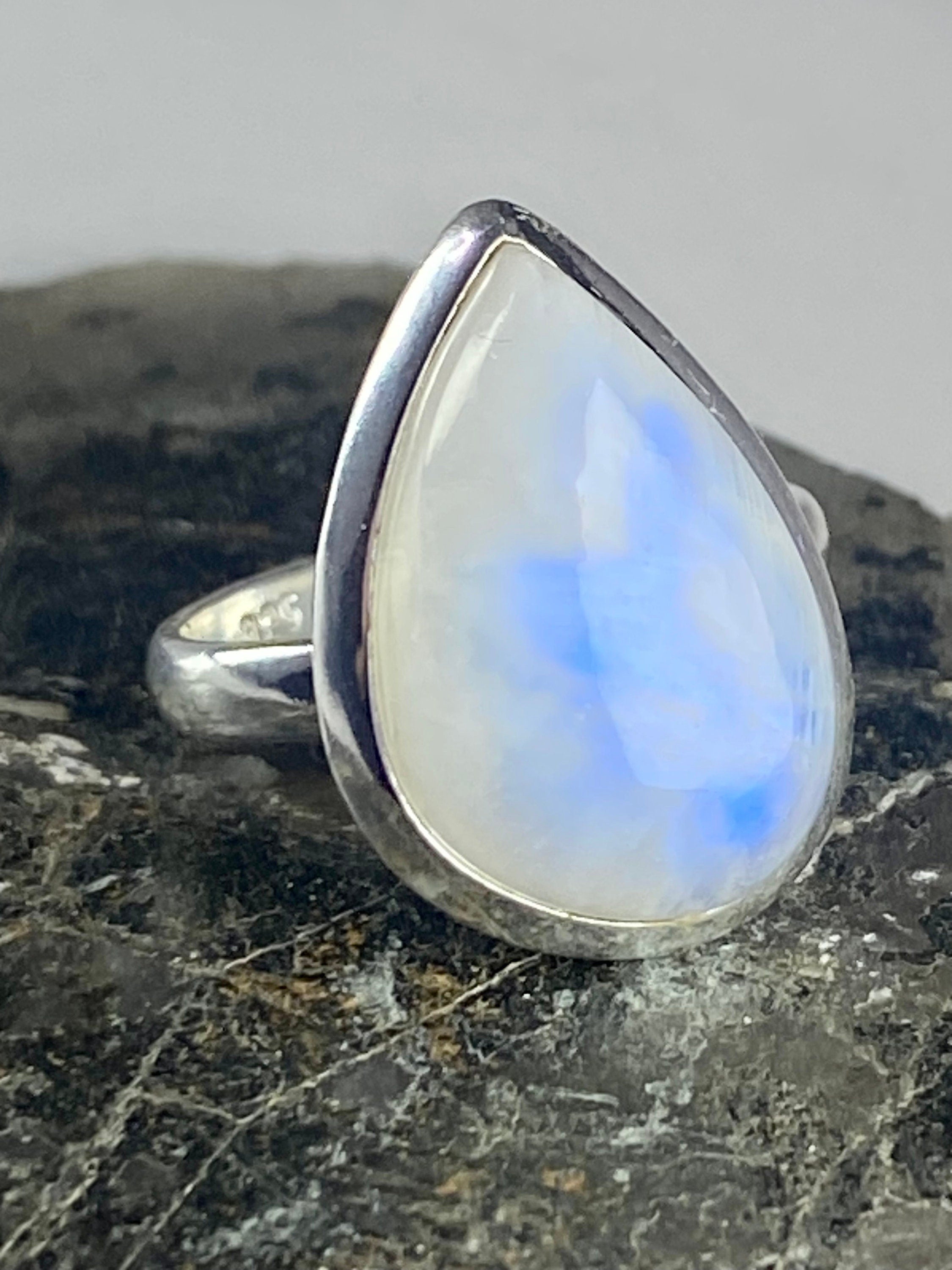 Blue Fire Moonstone and Sterling Silver Ring (M0523)