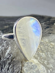 Blue Fire Moonstone and Sterling Silver Ring (M0523)