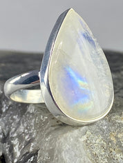 Blue Fire Moonstone and Sterling Silver Ring (M0523)