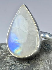 Blue Fire Moonstone and Sterling Silver Ring (M0523)