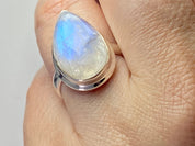 Blue Fire Moonstone and Sterling Silver Ring (M0523)