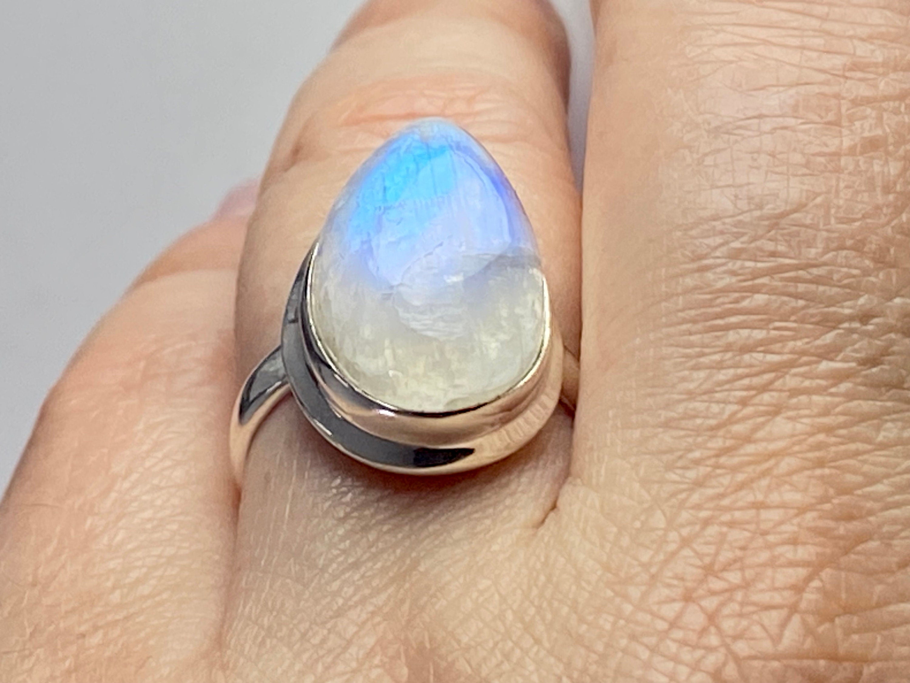 Blue Fire Moonstone and Sterling Silver Ring (M0523)