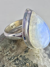 Blue Fire Moonstone and Sterling Silver Ring (M0523)