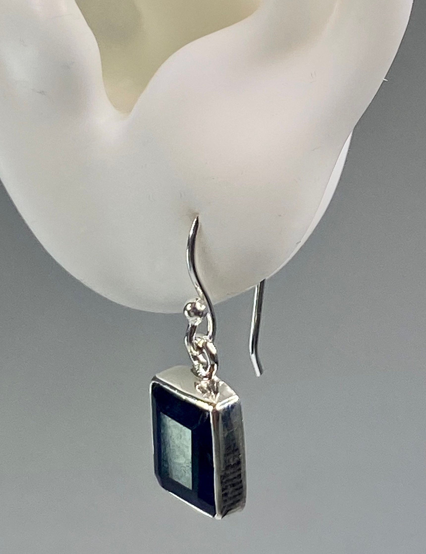 Raw Sapphire and Silver Dangle Earrings (YM)