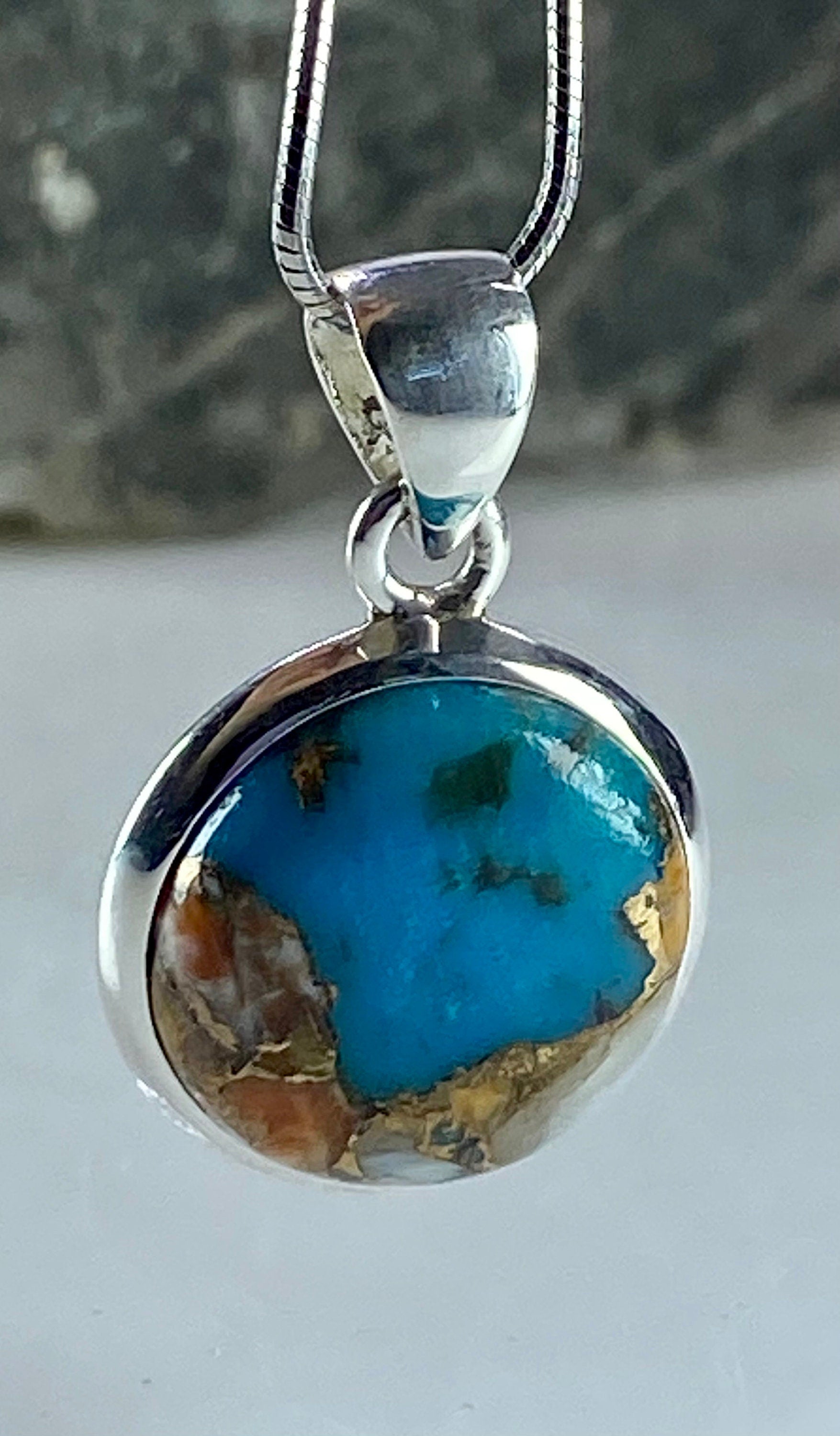 Spiny Oyster and Arizona Turquoise Silver Pendant(M0523)