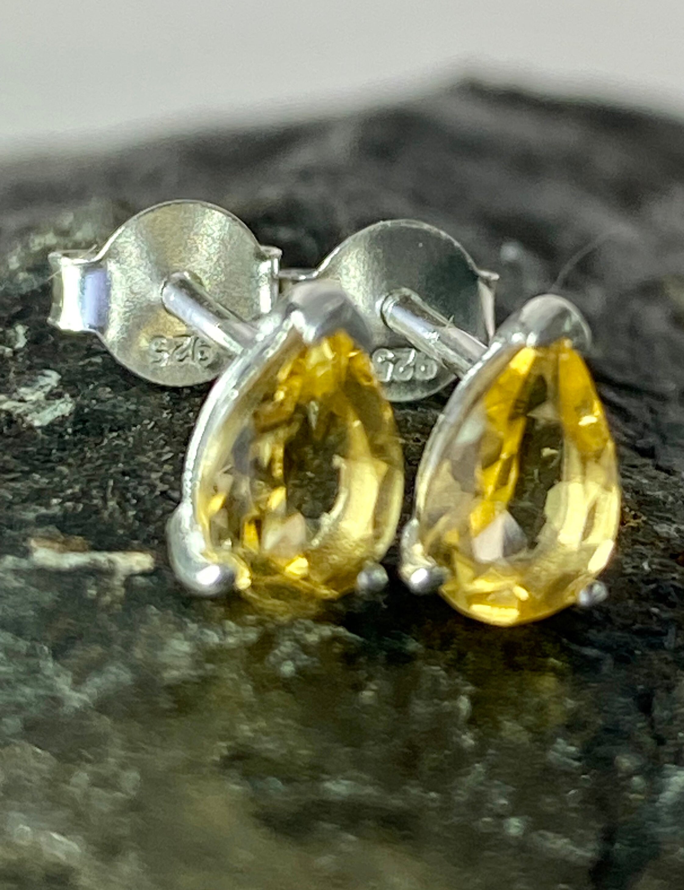 Marquise cut Citrine and Sterling Silver Studs UV