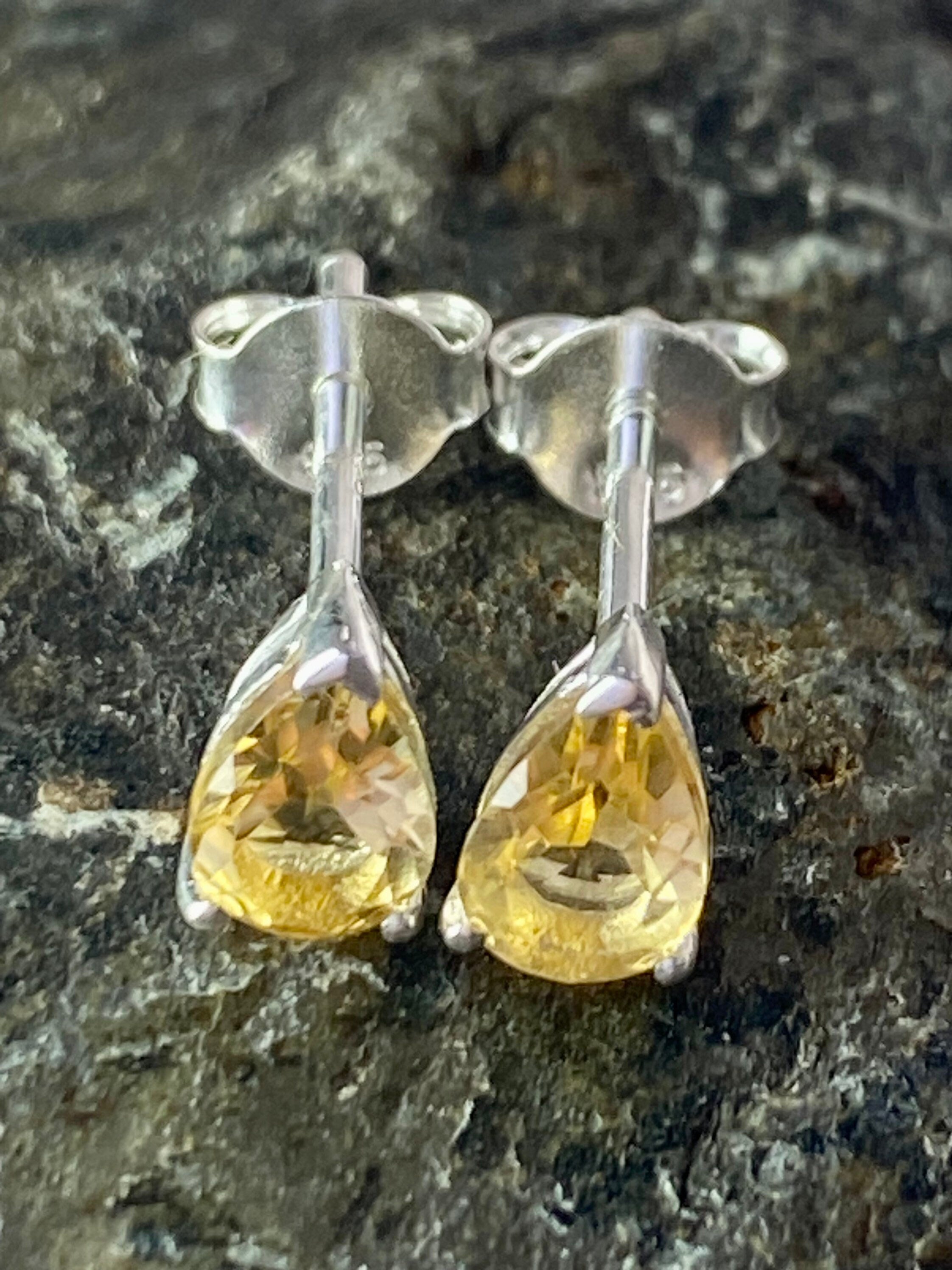 Marquise cut Citrine and Sterling Silver Studs UV