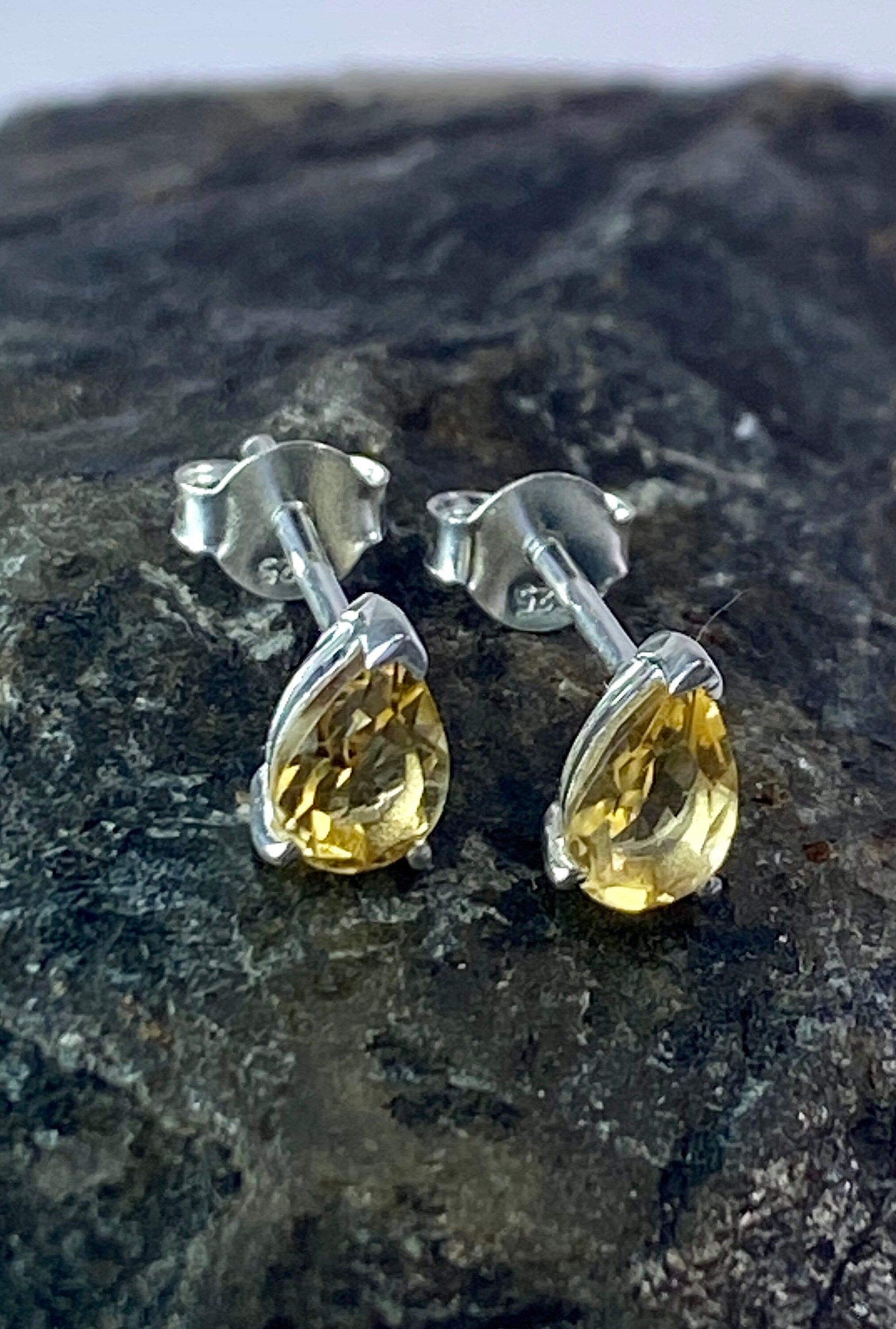 Marquise cut Citrine and Sterling Silver Studs UV