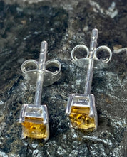 Baguette-cut Citrine and Sterling Silver Studs UV