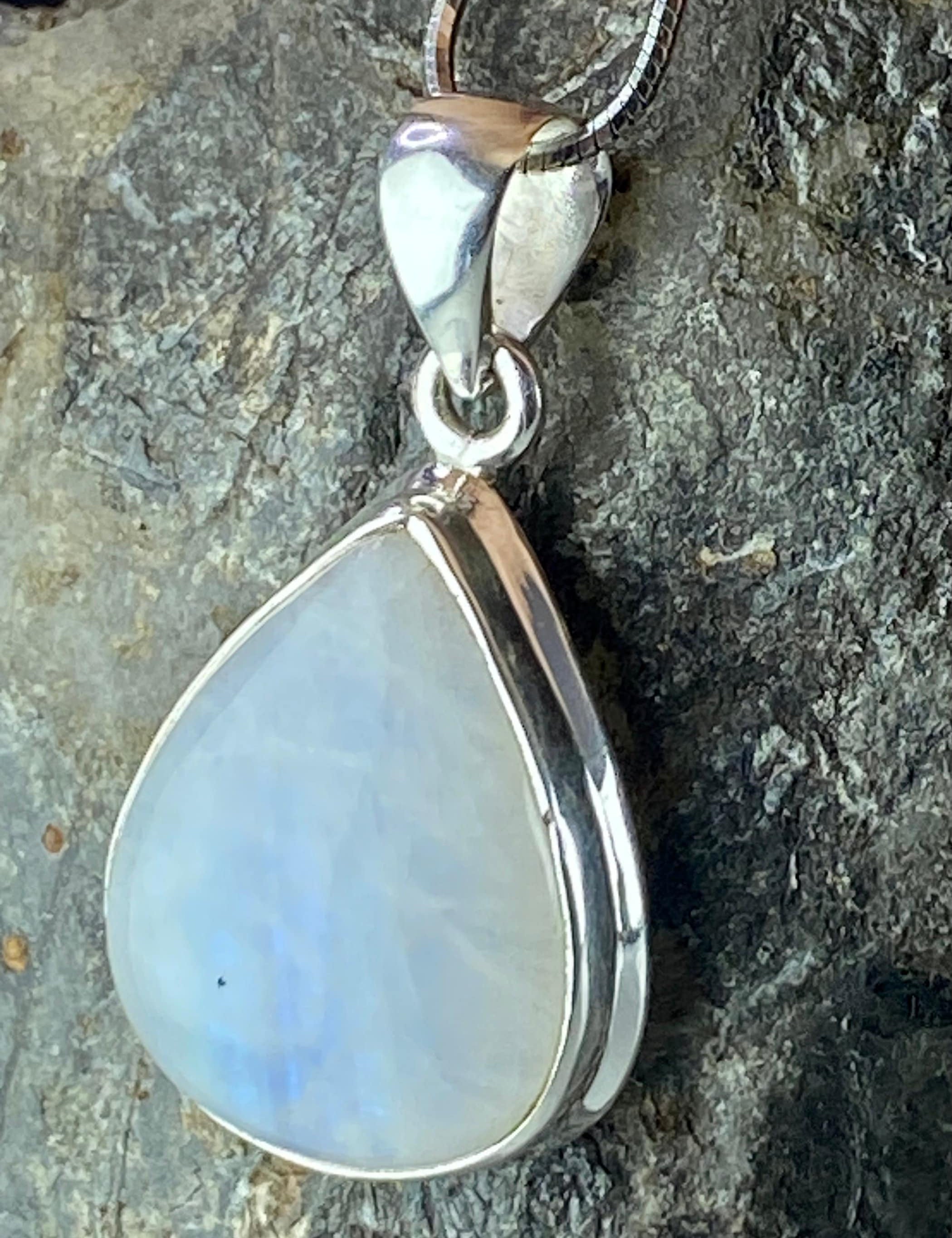 Blue Fire Moonstone and Silver Pendant (M0523)