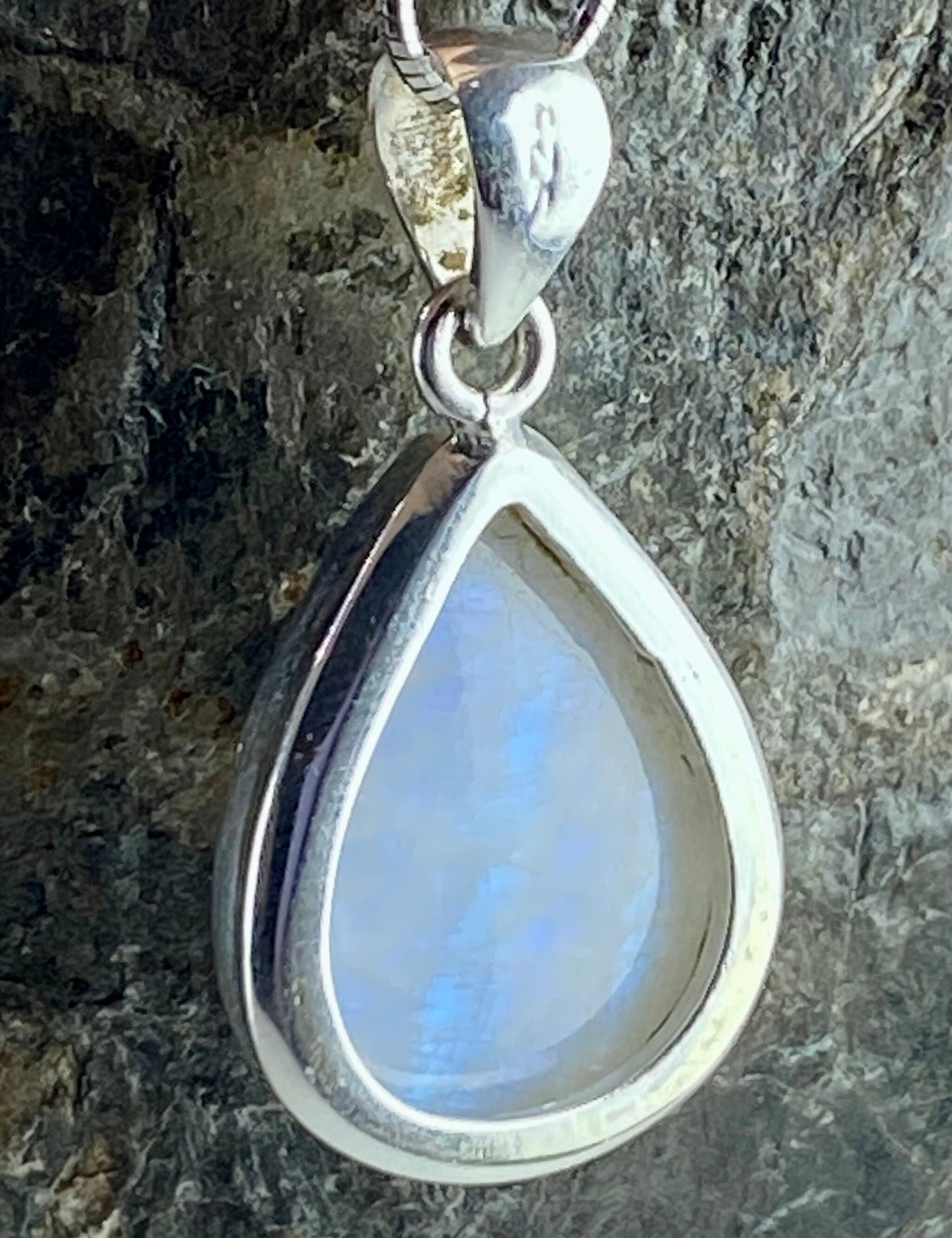 Blue Fire Moonstone and Silver Pendant (M0523)