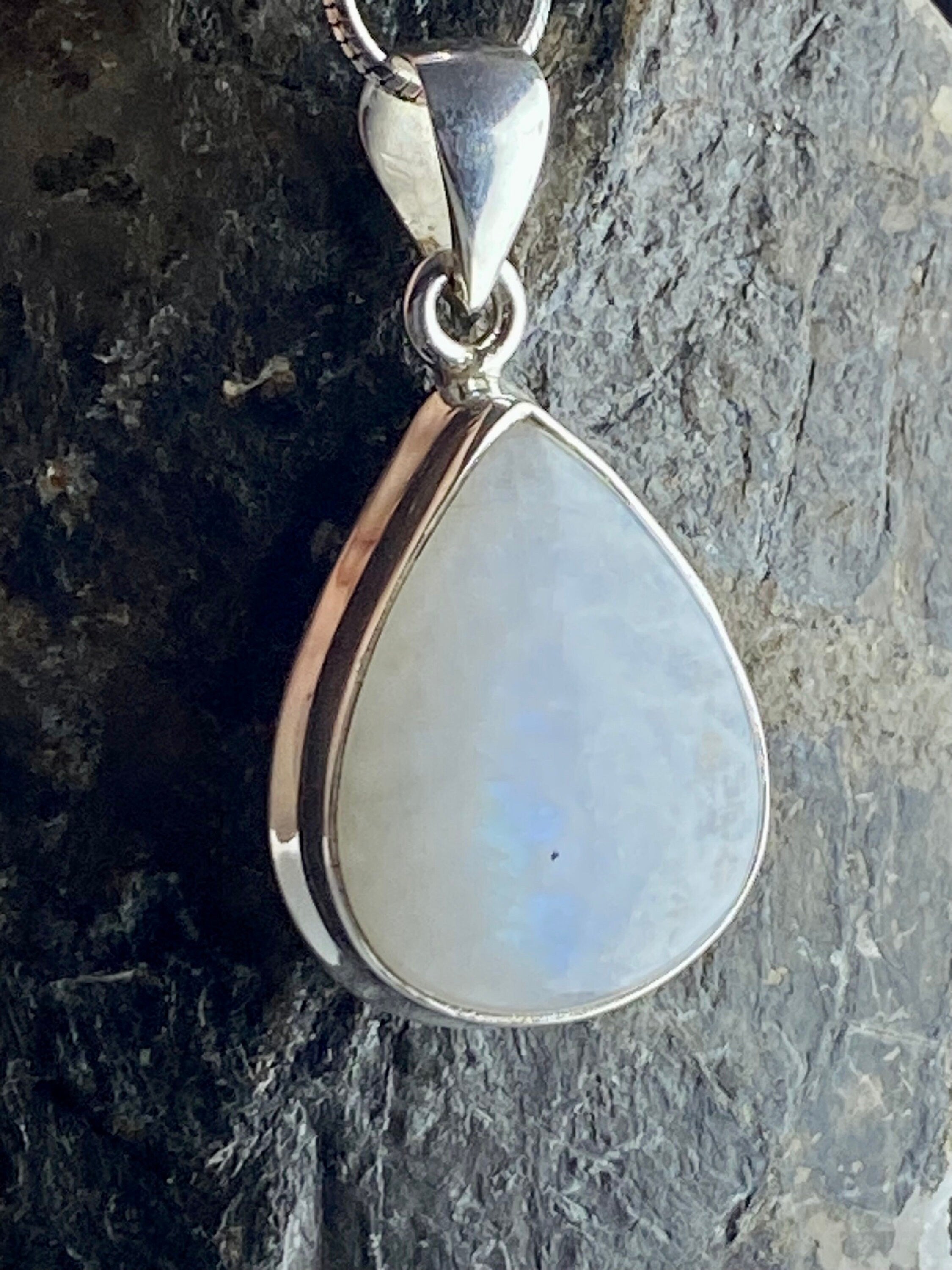 Blue Fire Moonstone and Silver Pendant (M0523)