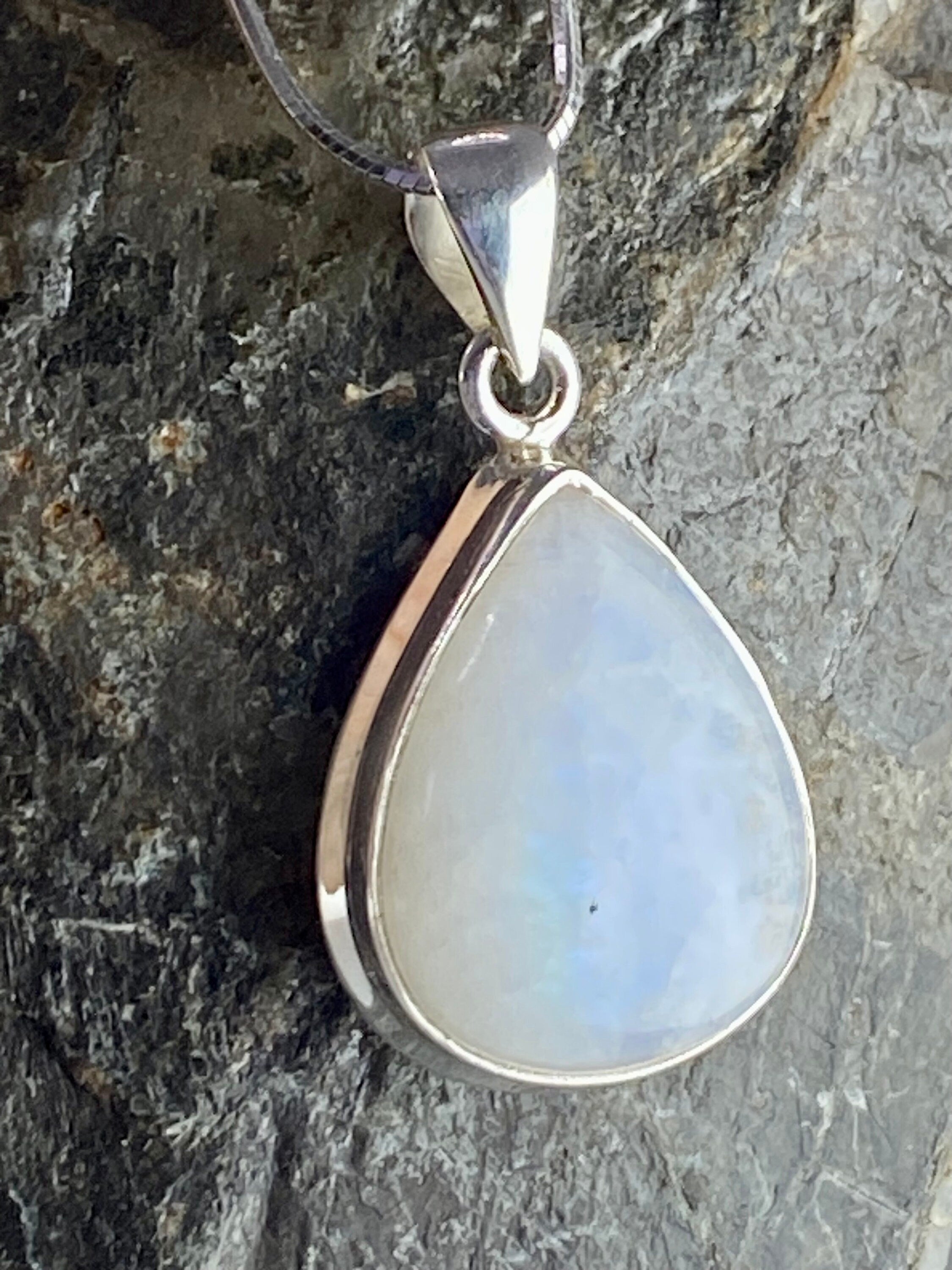 Blue Fire Moonstone and Silver Pendant (M0523)