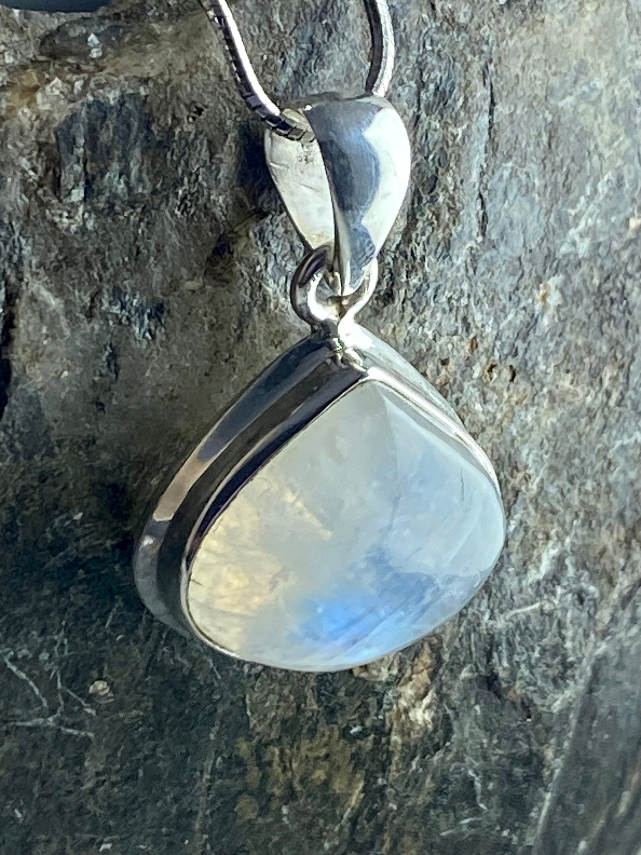 Blue Fire Moonstone and Silver Pendant (M0523)