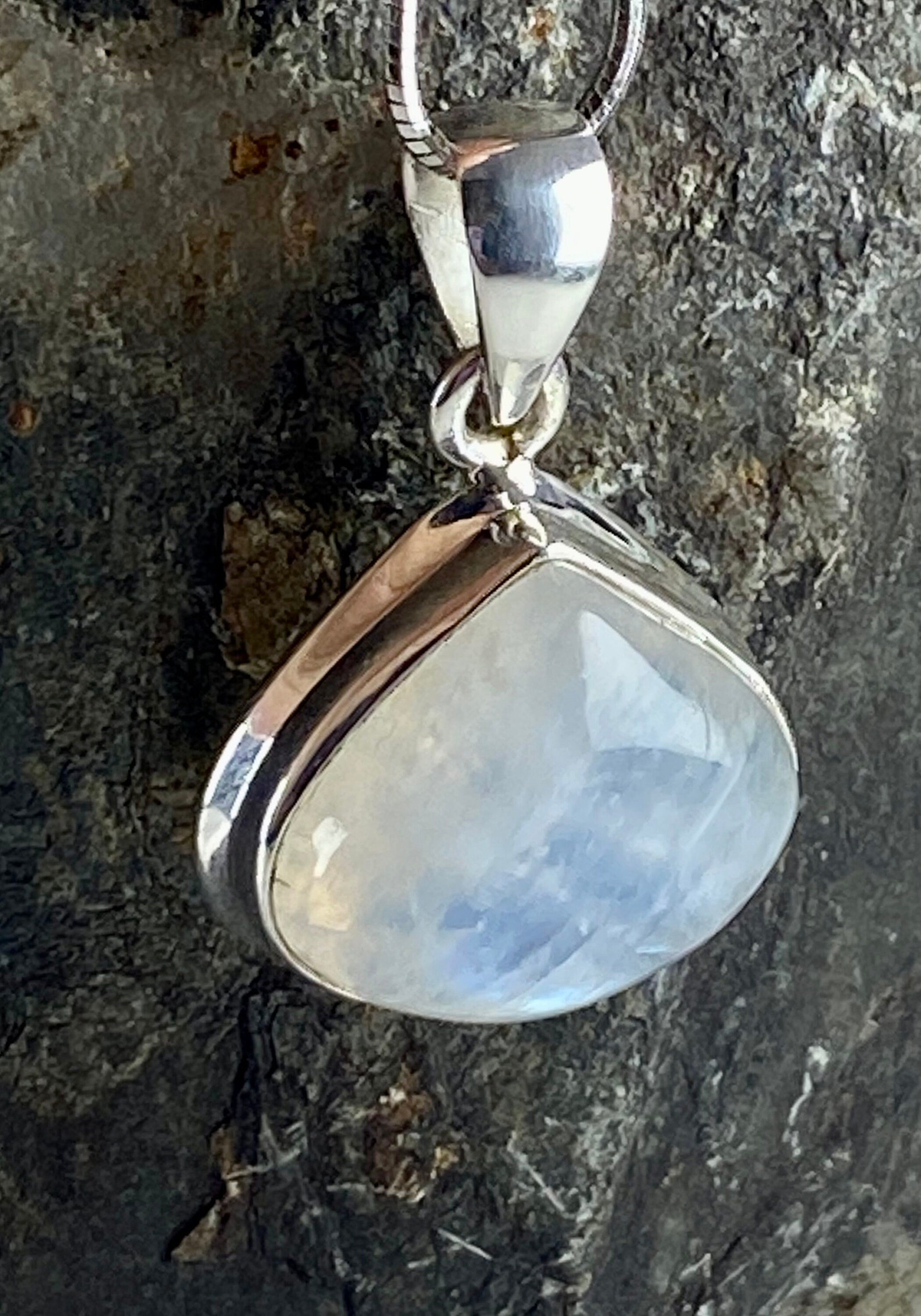 Blue Fire Moonstone and Silver Pendant (M0523)