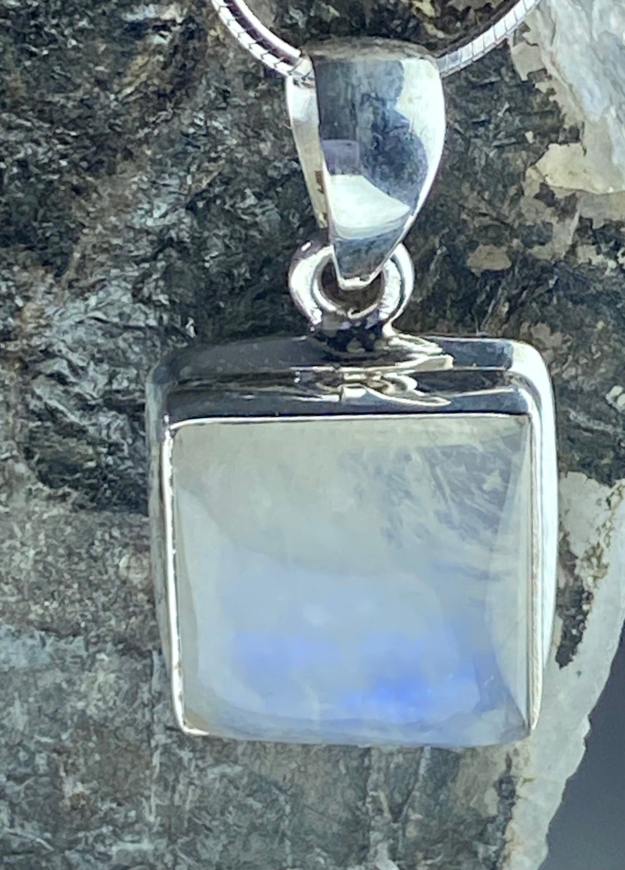 Blue Fire Moonstone and Silver Pendant (M0523)