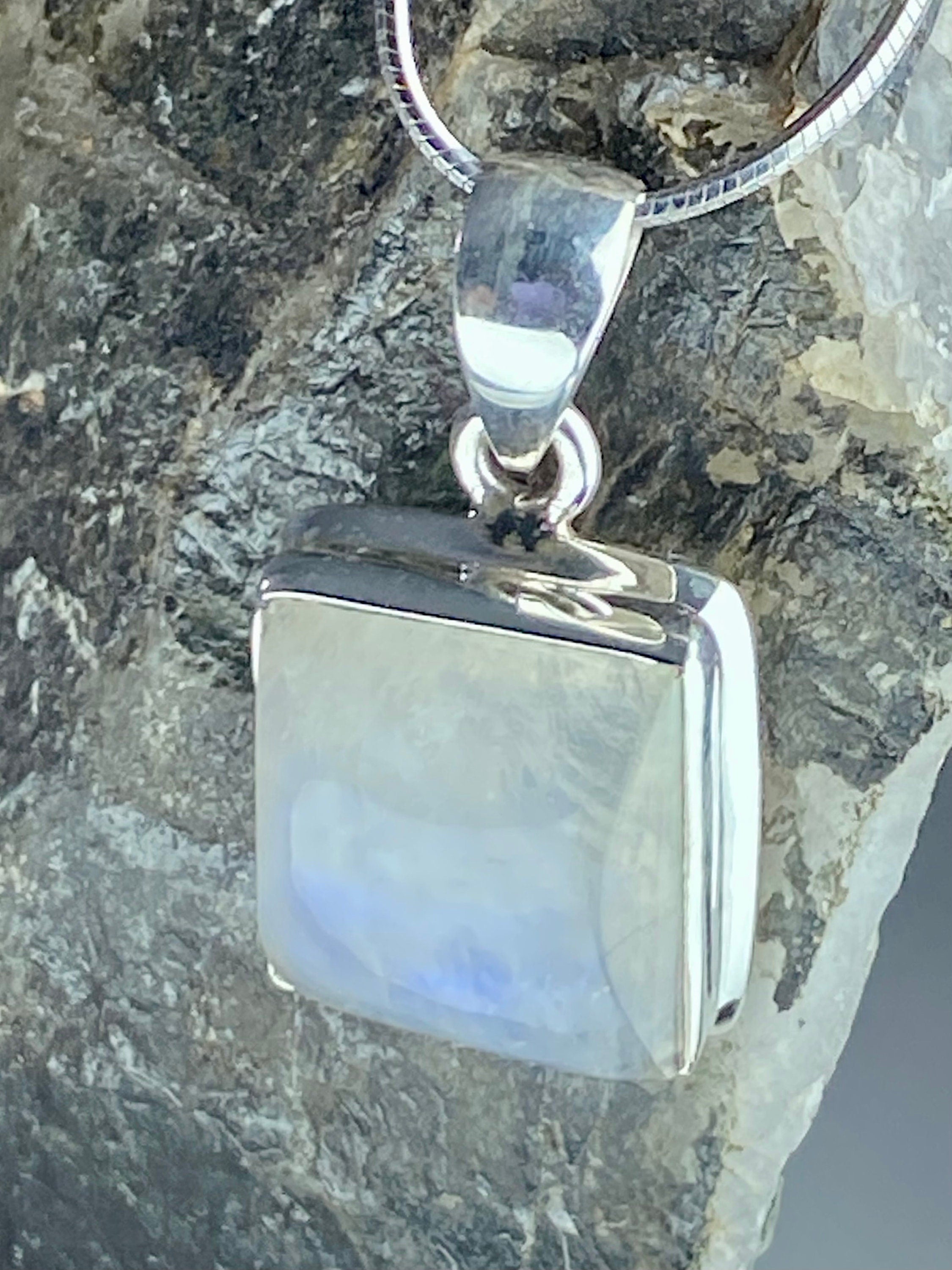 Blue Fire Moonstone and Silver Pendant (M0523)