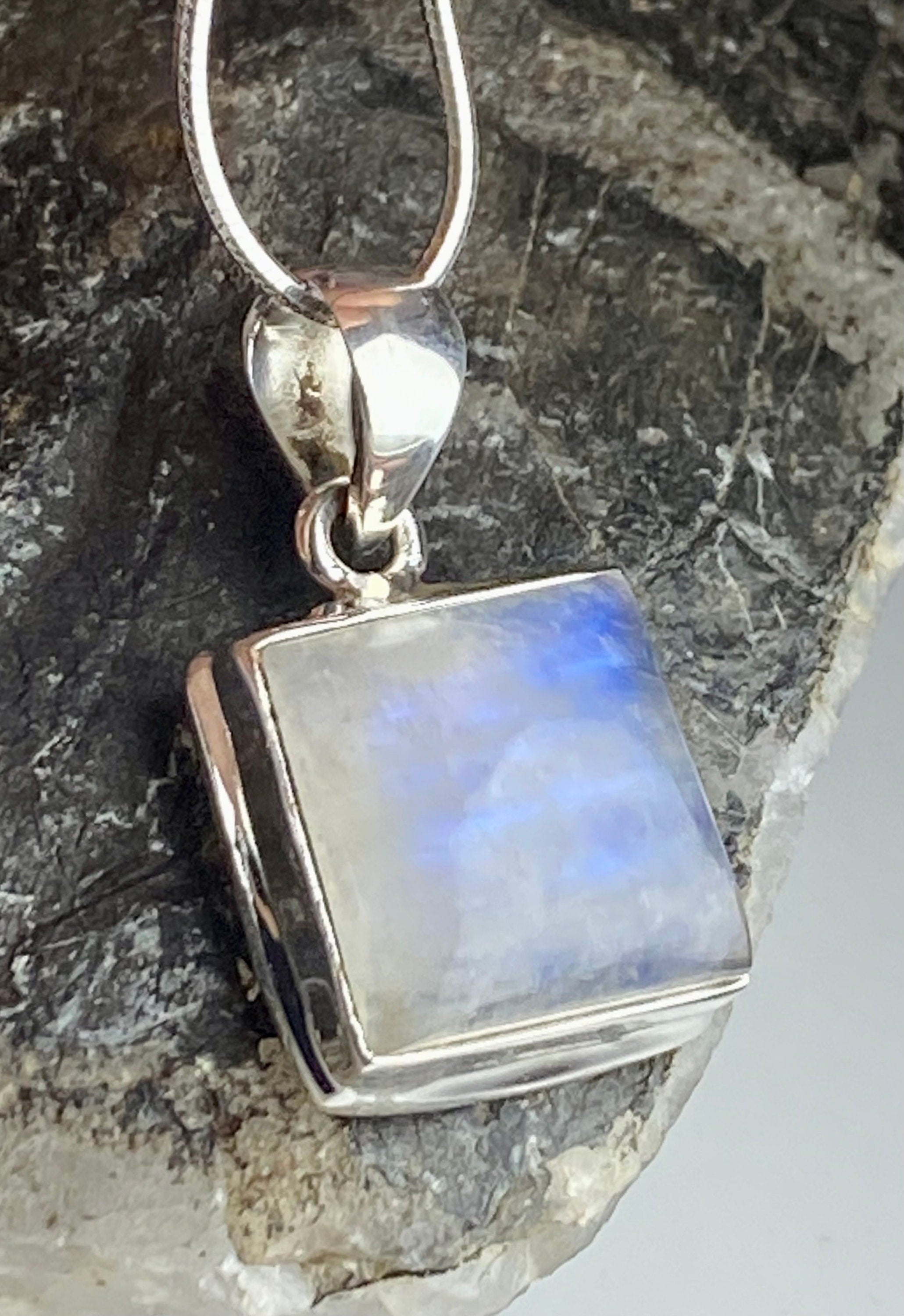 Blue Fire Moonstone and Silver Pendant (M0523)