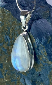 Blue Fire Moonstone and Silver Pendant (M0523)