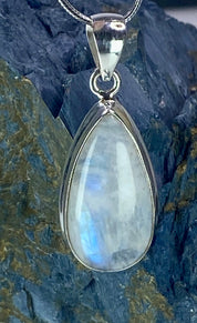 Blue Fire Moonstone and Silver Pendant (M0523)