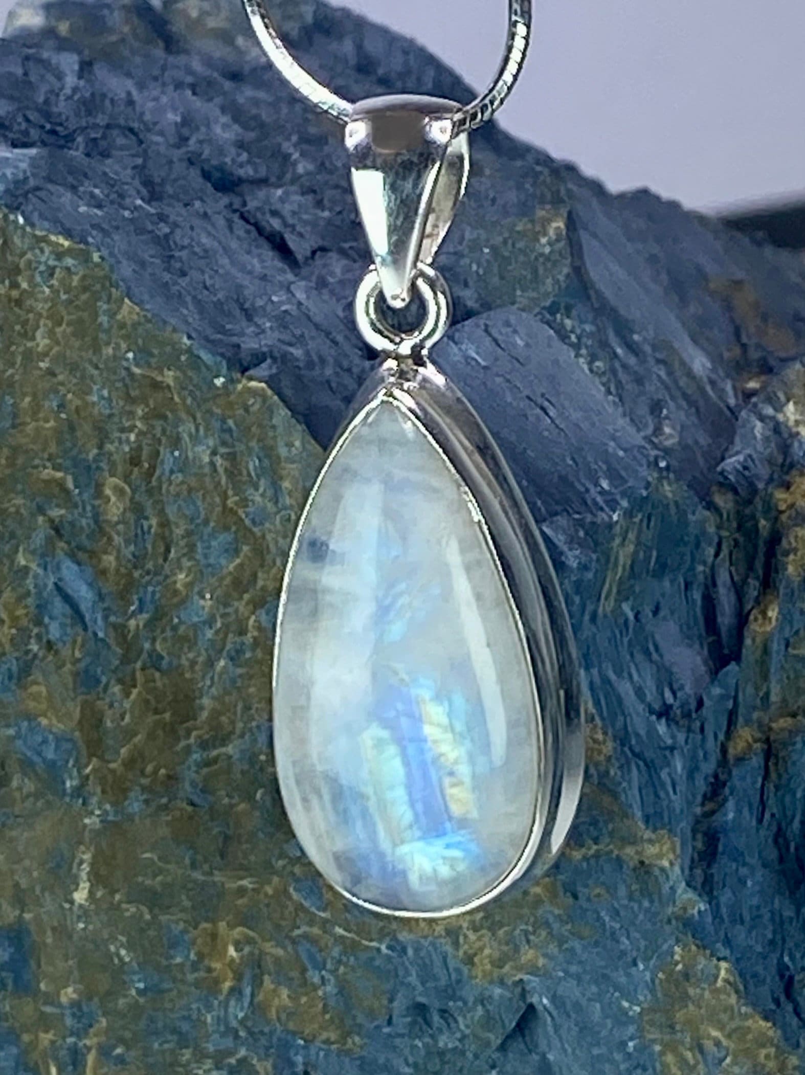 Blue Fire Moonstone and Silver Pendant (M0523)