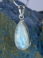 Blue Fire Moonstone and Silver Pendant (M0523)