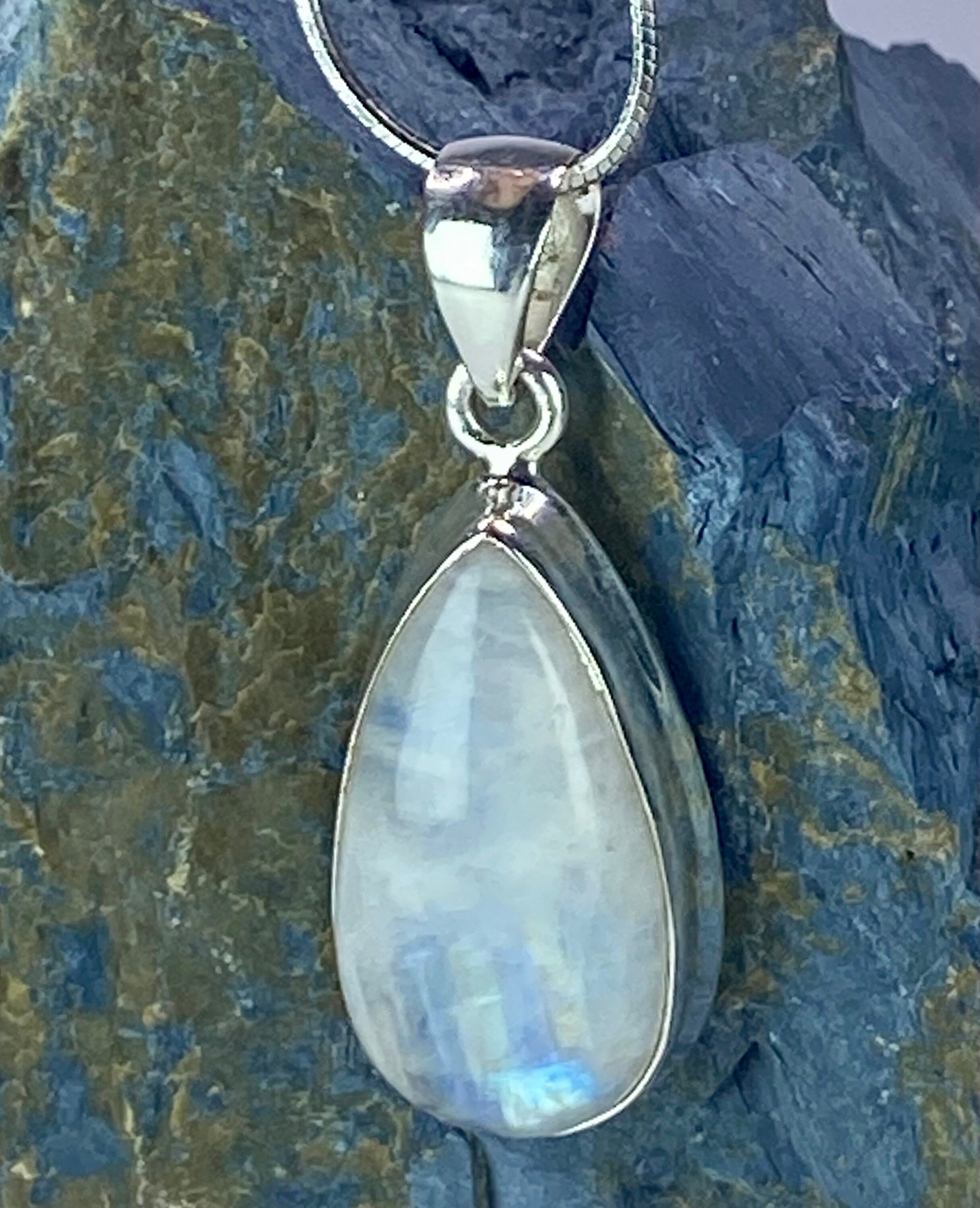 Blue Fire Moonstone and Silver Pendant (M0523)