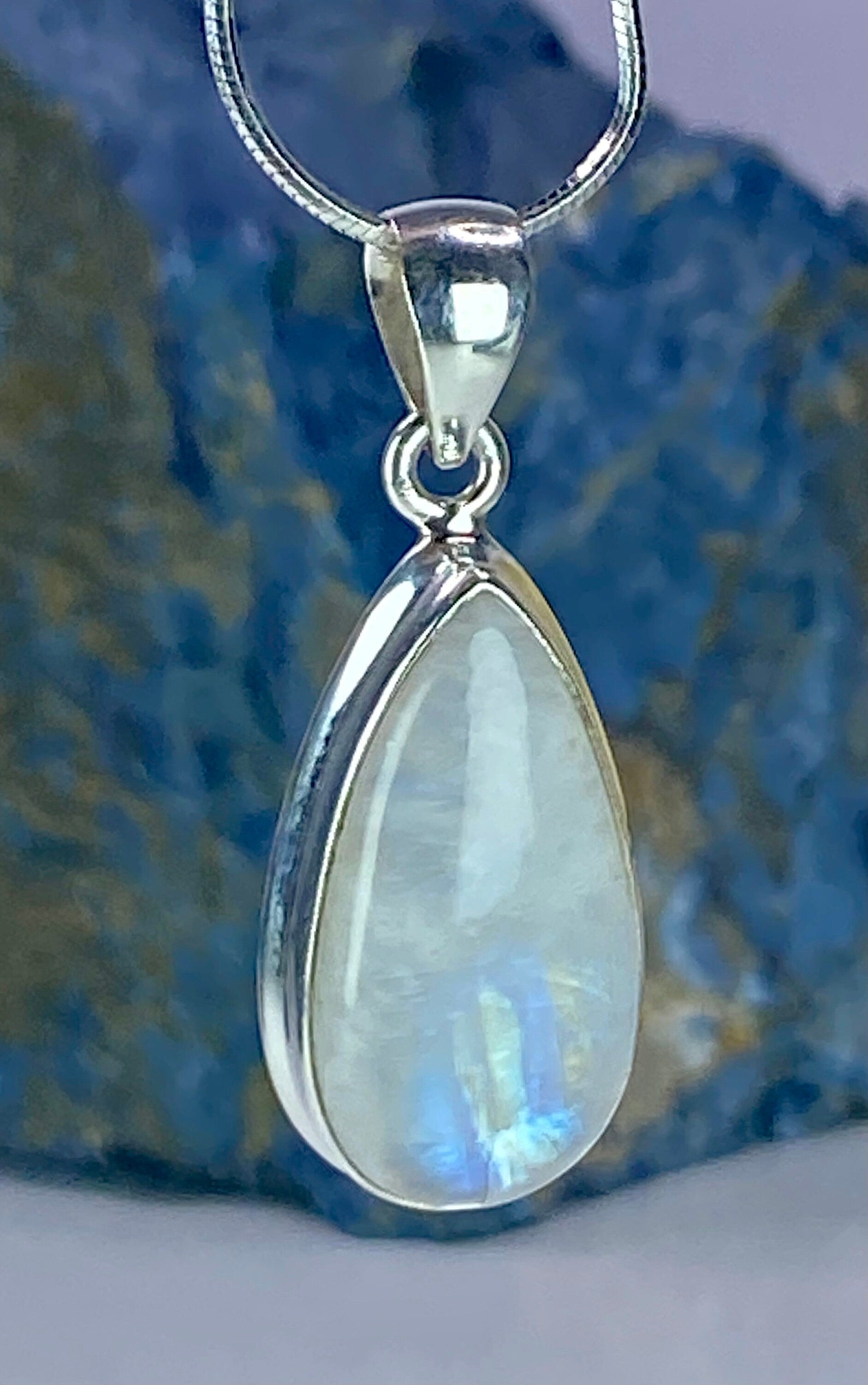 Blue Fire Moonstone and Silver Pendant (M0523)