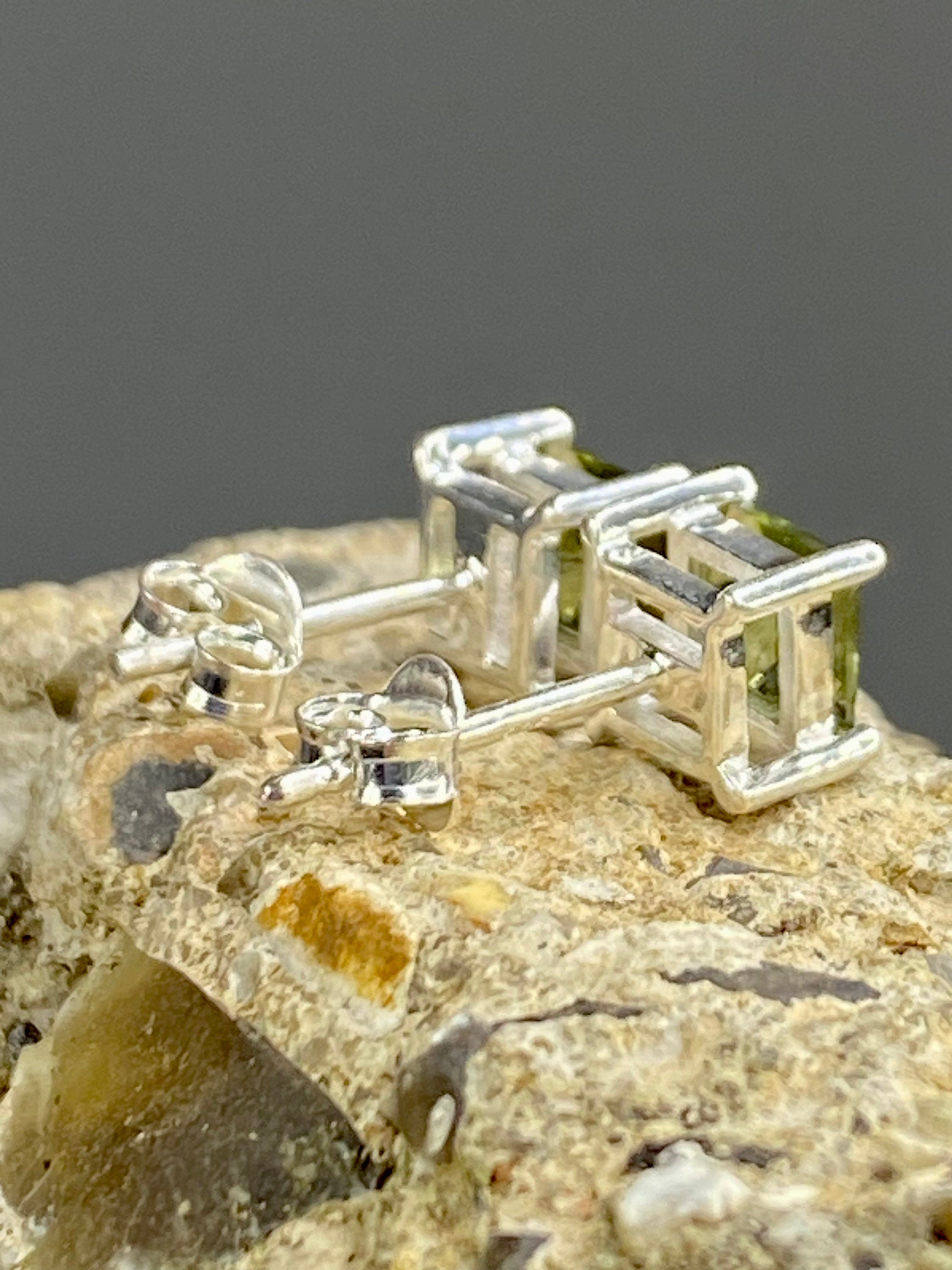 Moldavite Solid Silver Studs