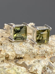 Moldavite Solid Silver Studs