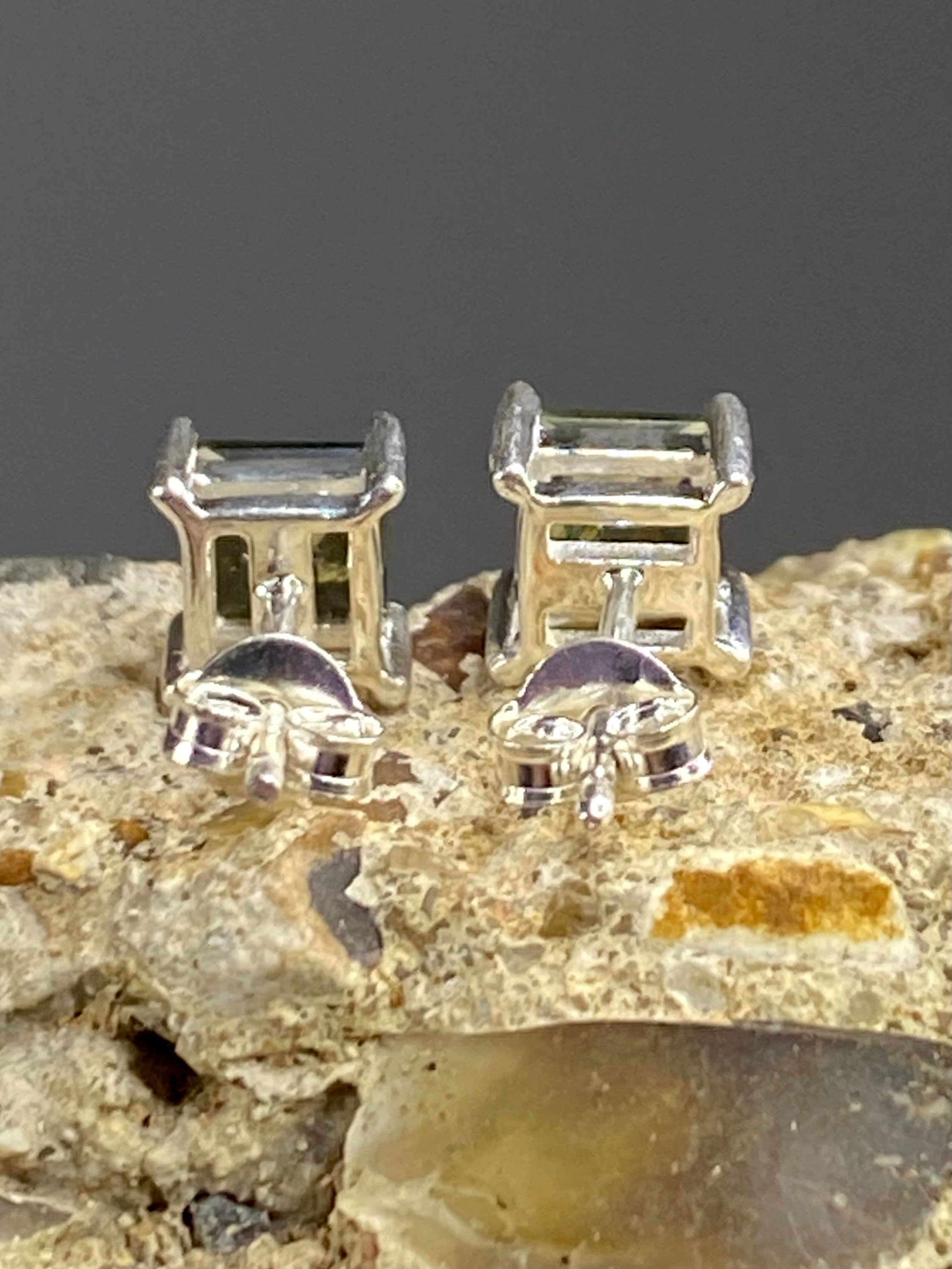 Moldavite Solid Silver Studs