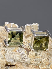 Moldavite Solid Silver Studs