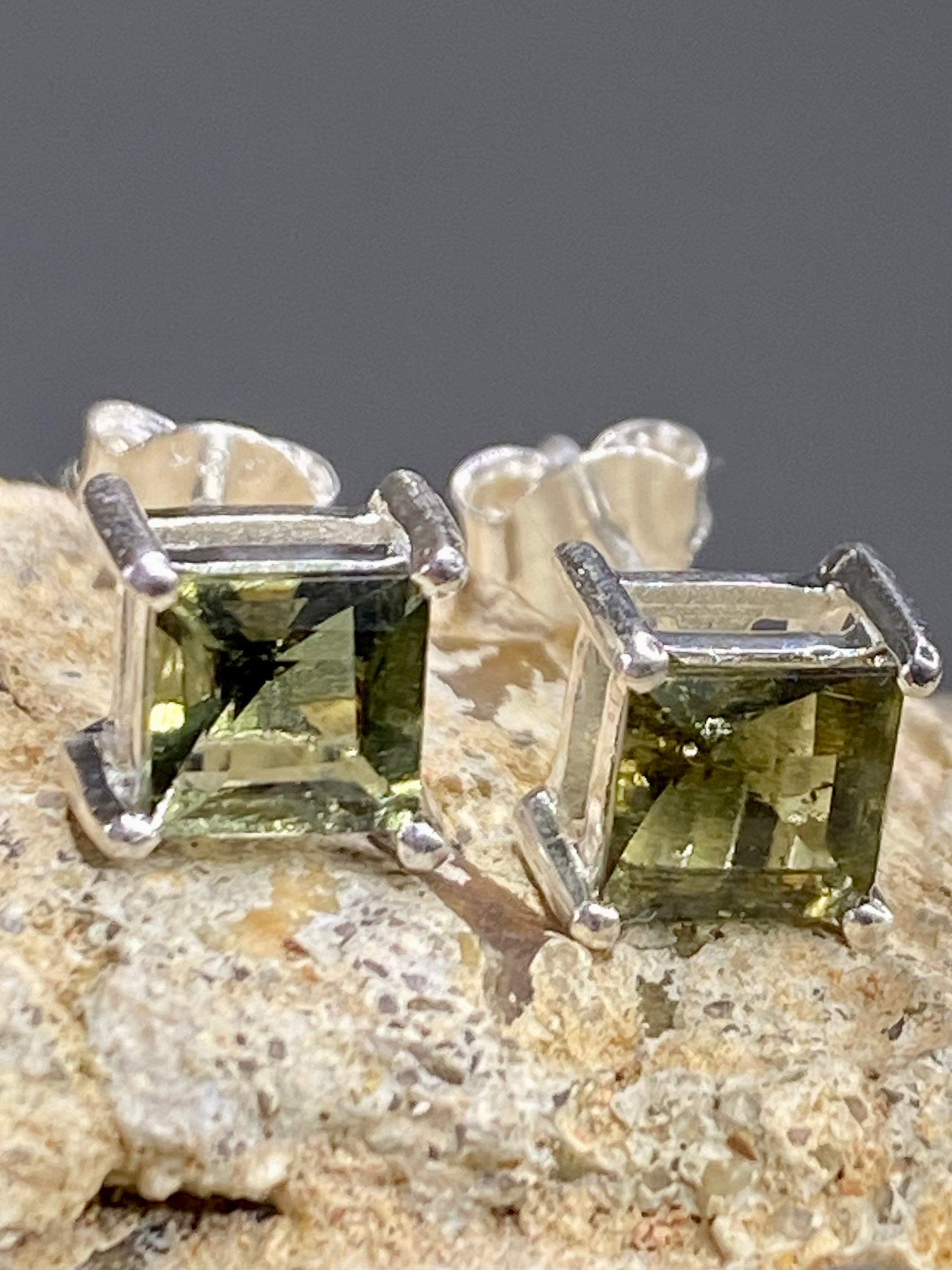 Moldavite Solid Silver Studs