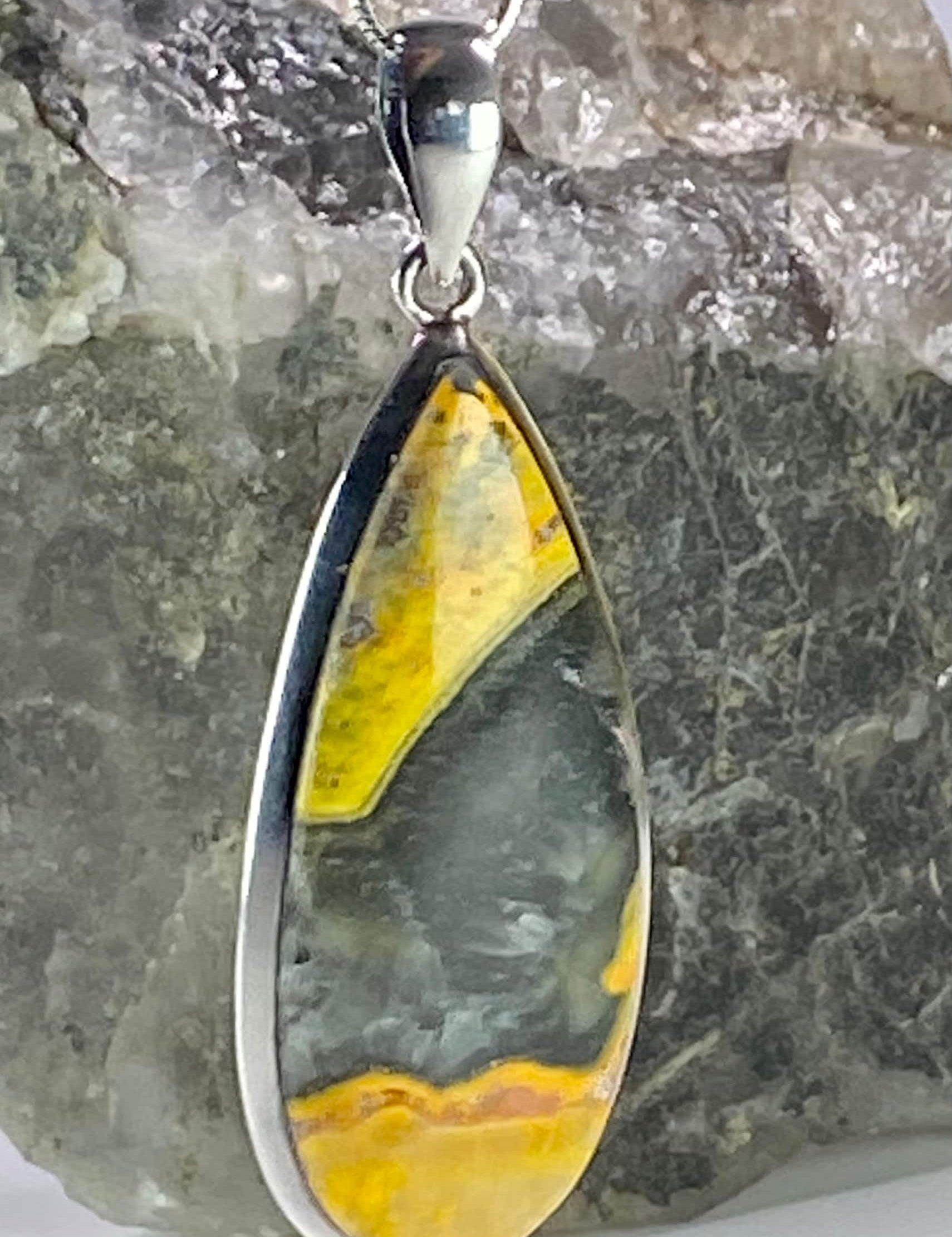 Bumble Bee Jasper and Silver Pendant Including the Chain (M0523)