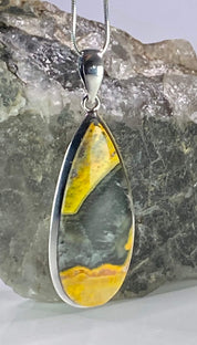 Bumble Bee Jasper and Silver Pendant Including the Chain (M0523)