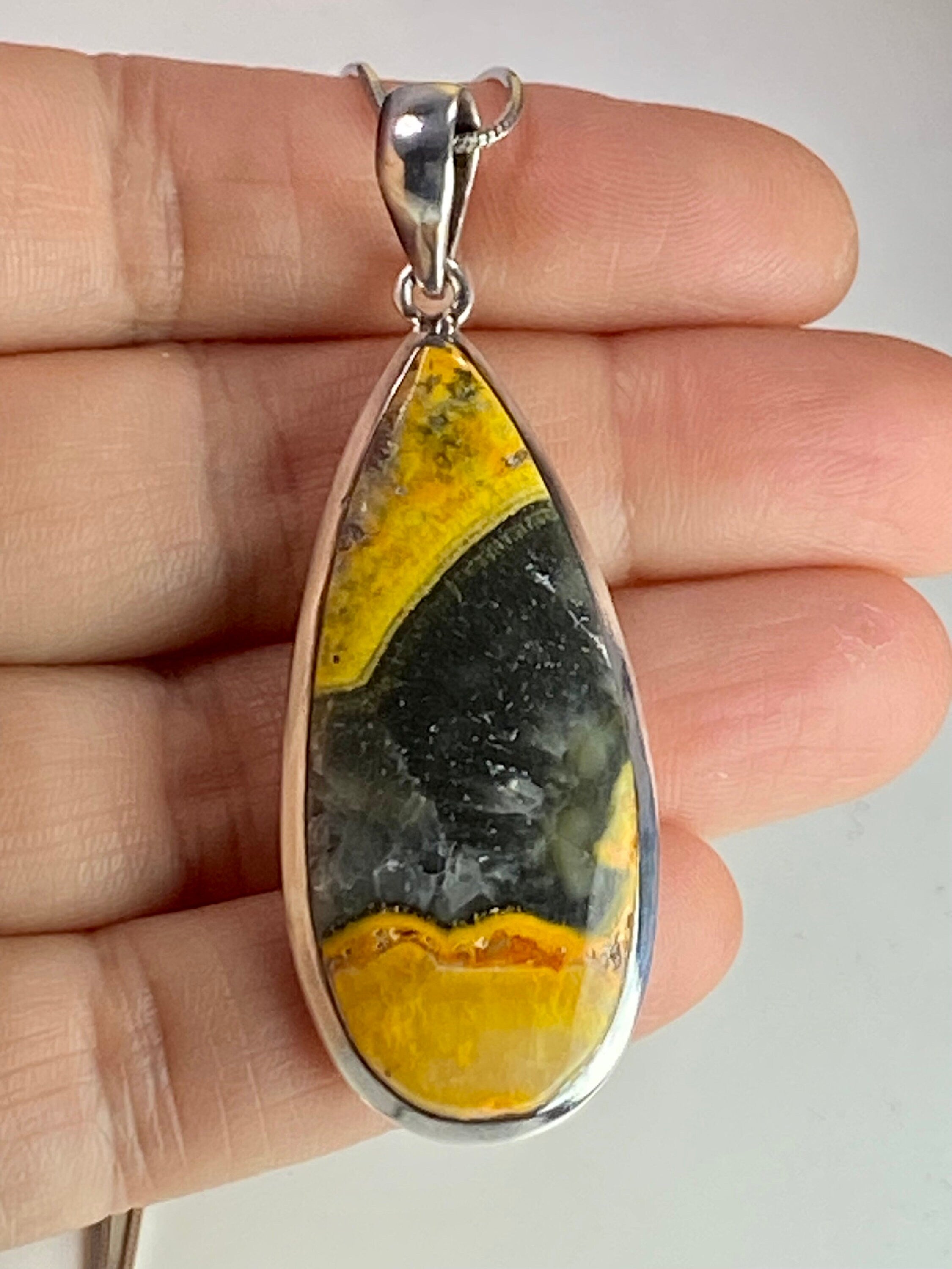 Bumble Bee Jasper and Silver Pendant Including the Chain (M0523)