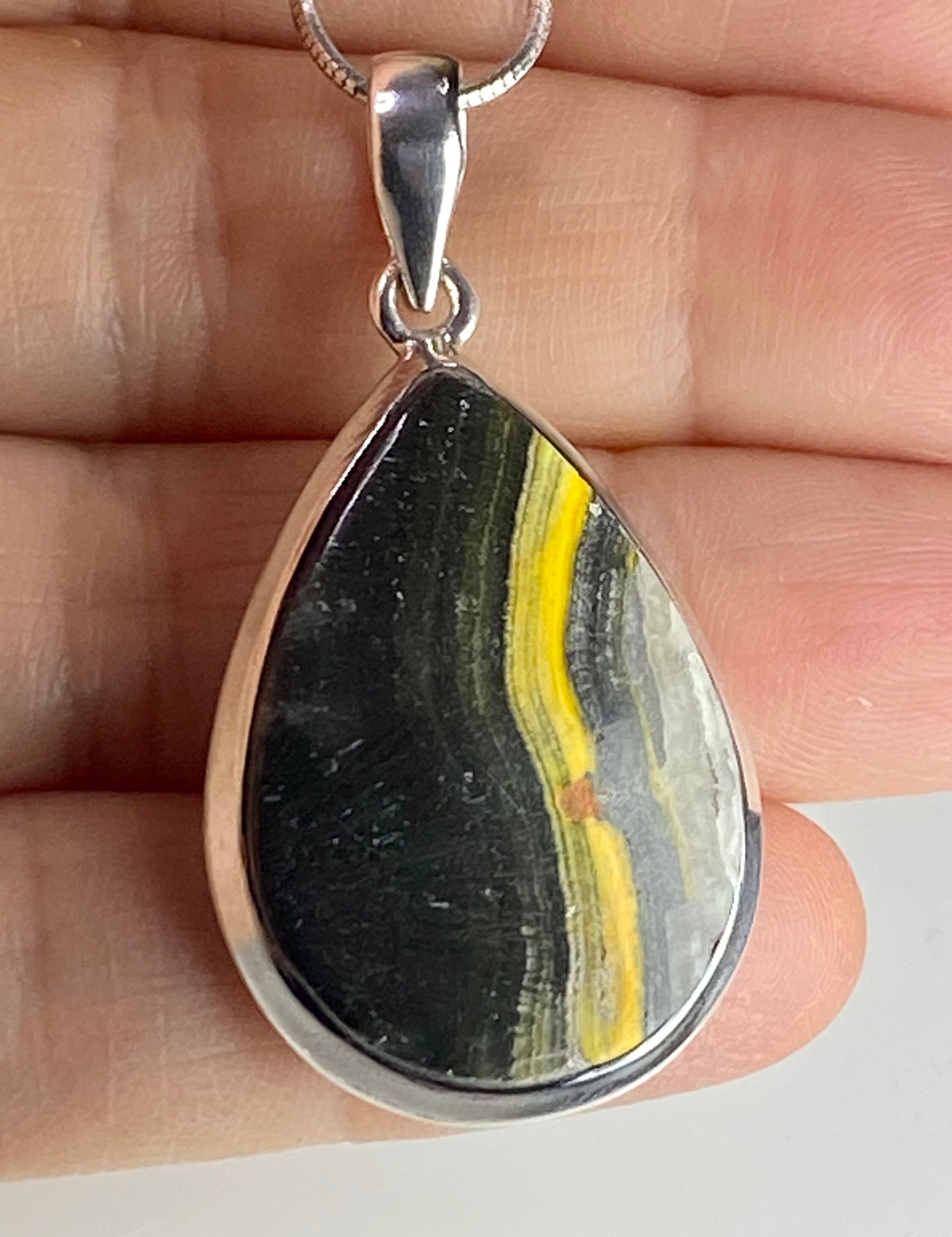 Bumble Bee Jasper and Silver Pendant Including the Chain (M0523)