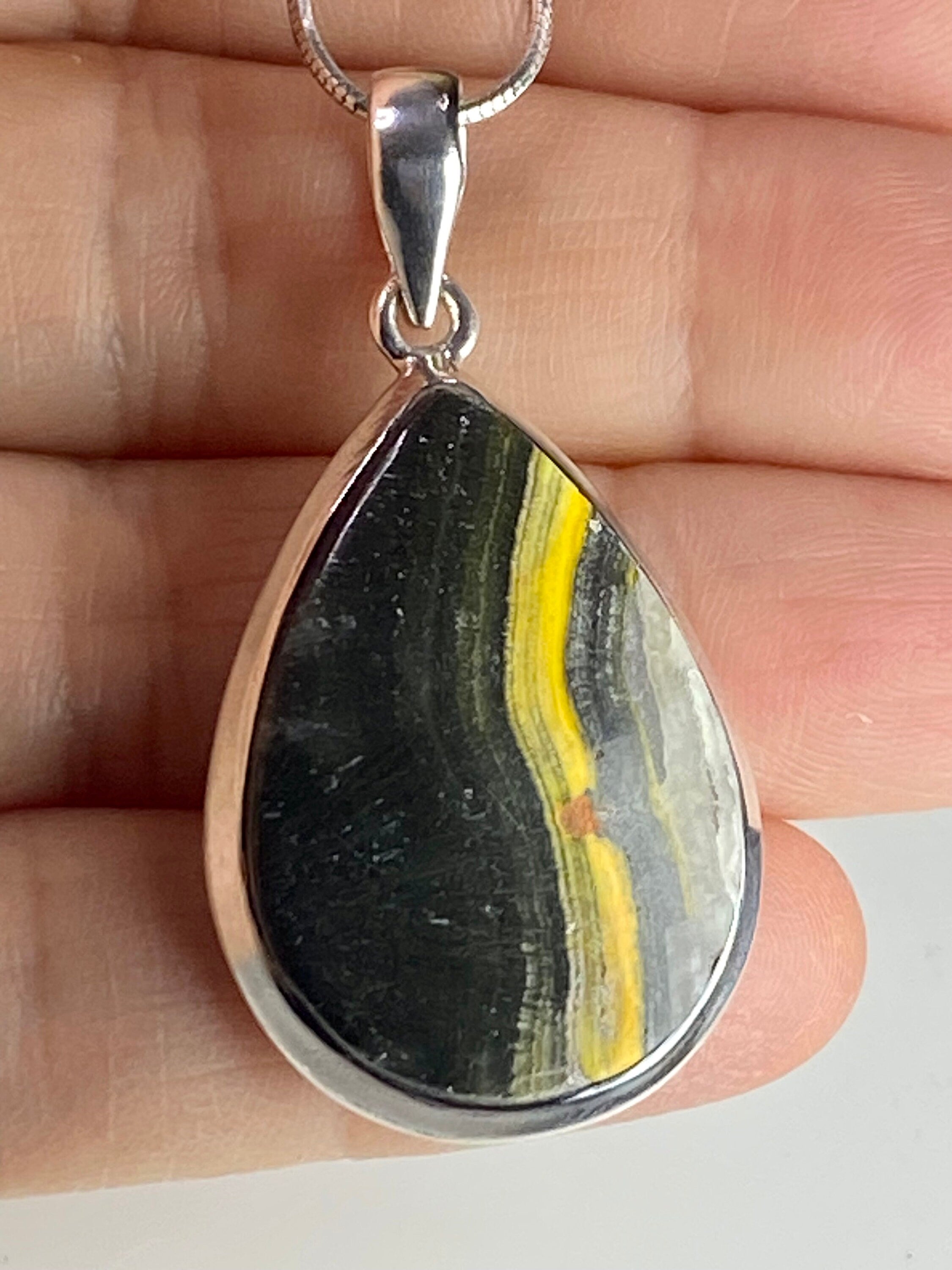 Bumble Bee Jasper and Silver Pendant Including the Chain (M0523)