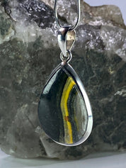 Bumble Bee Jasper and Silver Pendant Including the Chain (M0523)