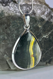 Bumble Bee Jasper and Silver Pendant Including the Chain (M0523)