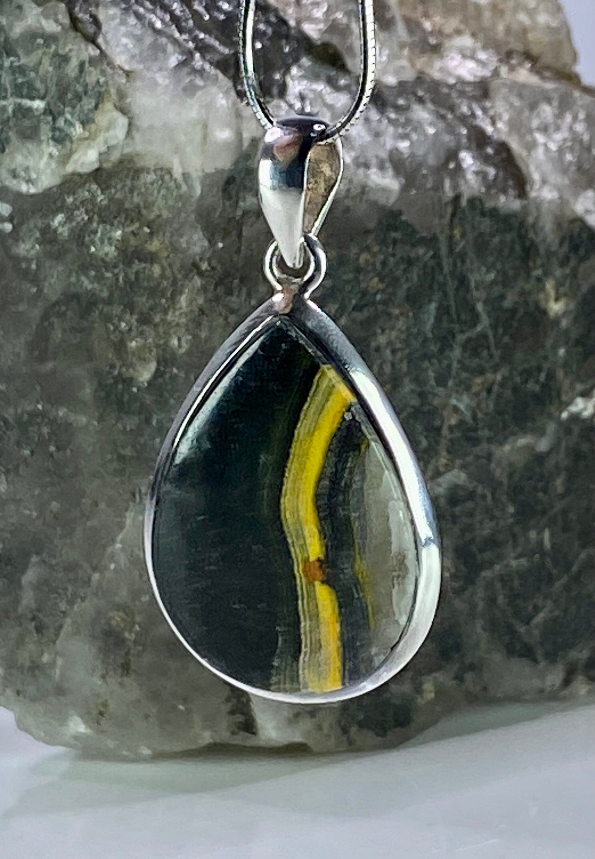 Bumble Bee Jasper and Silver Pendant Including the Chain (M0523)