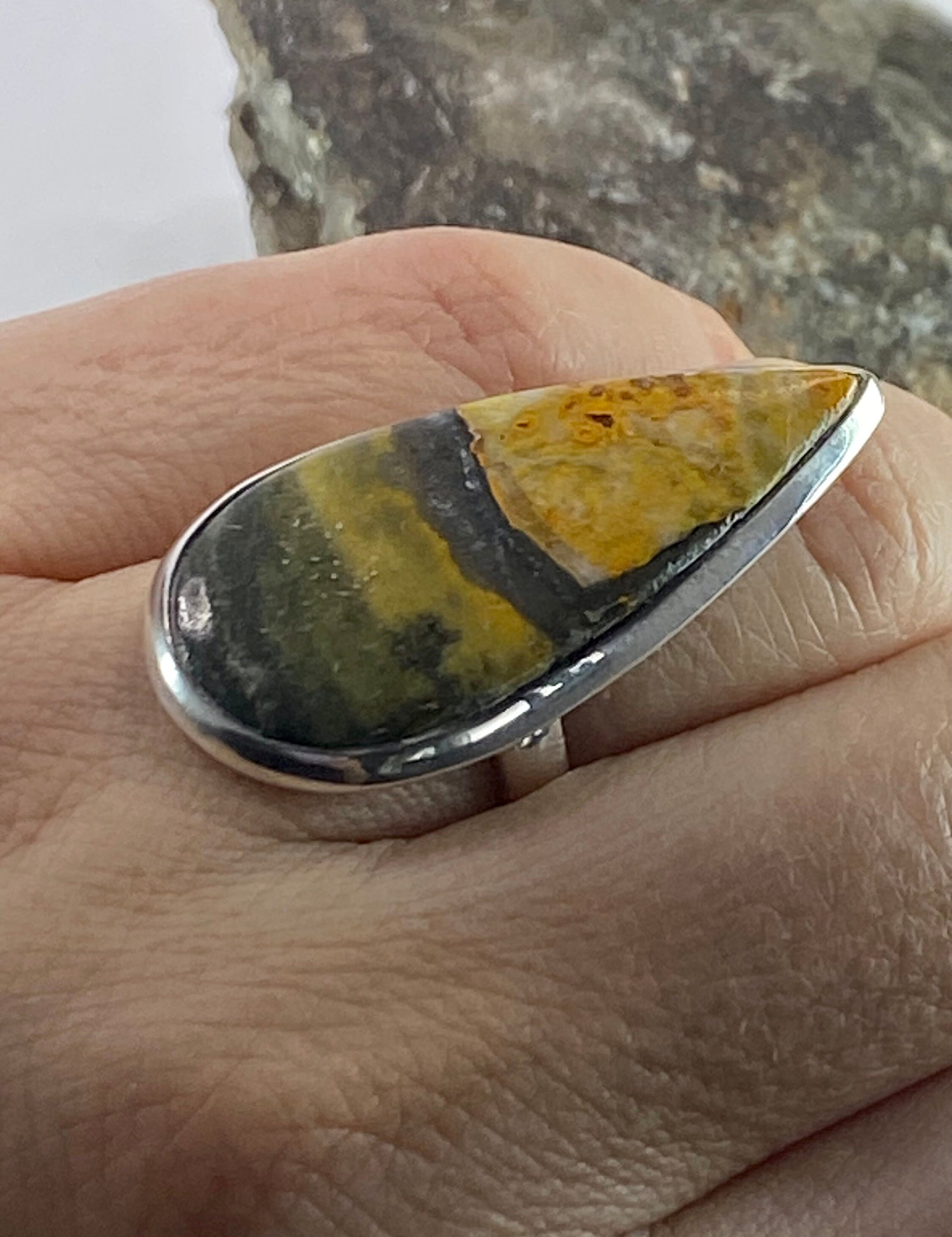 Bumble Bee Jasper and 925 Silver Ring (M0523)