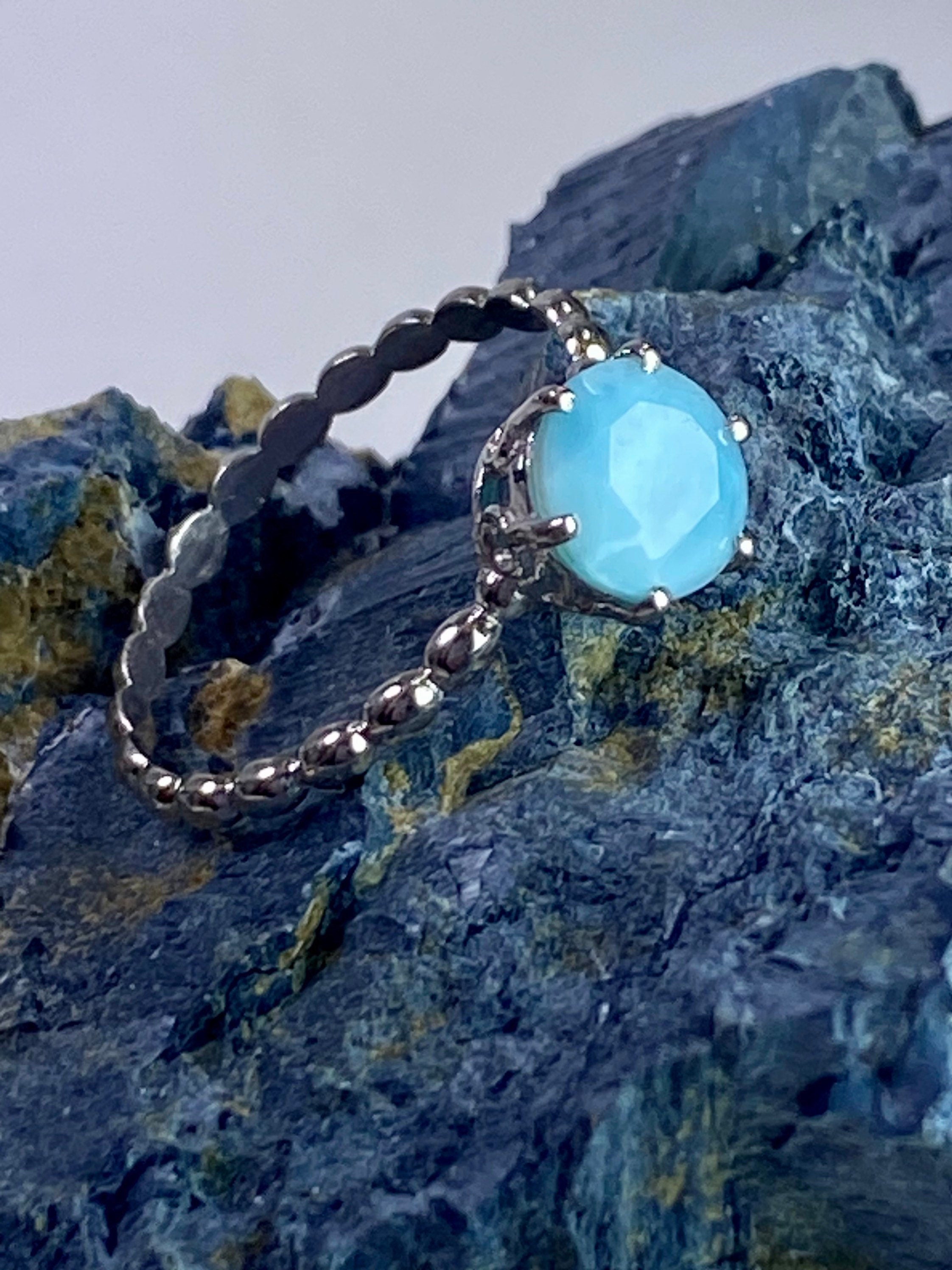 Crown Setting Larimar and 925 Silver Ring