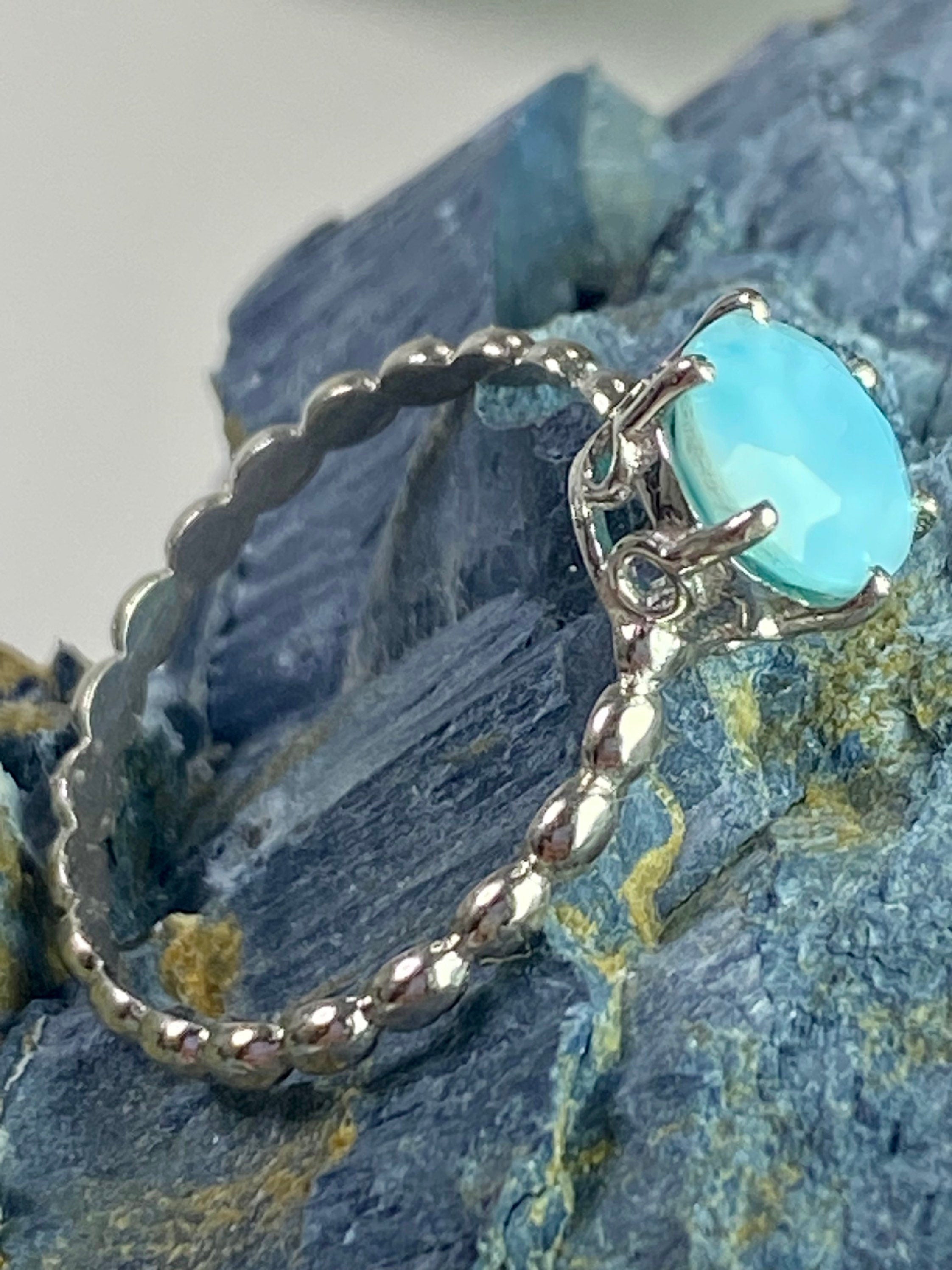 Crown Setting Larimar and 925 Silver Ring