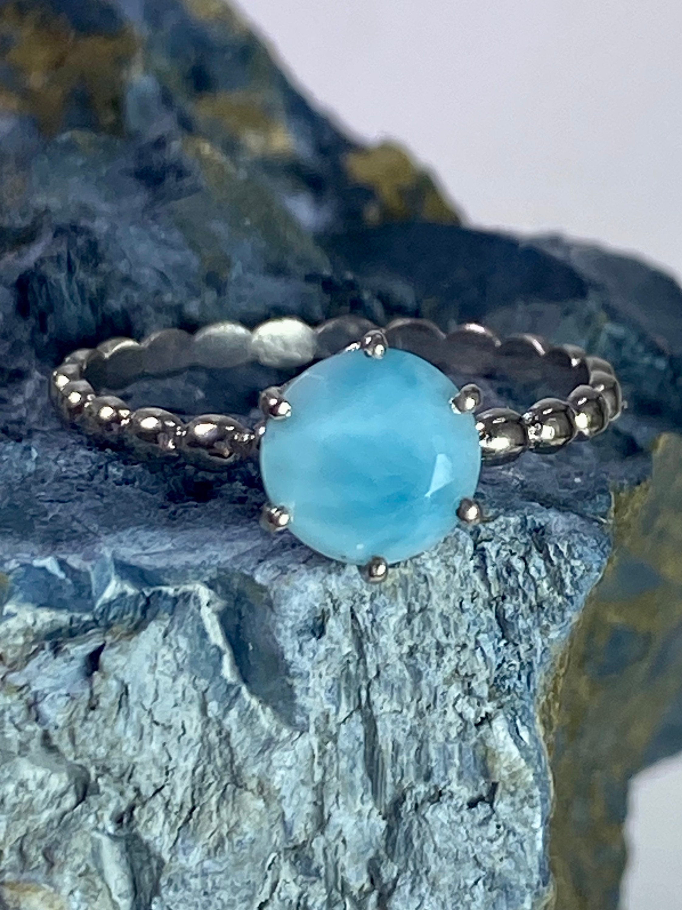 Crown Setting Larimar and 925 Silver Ring