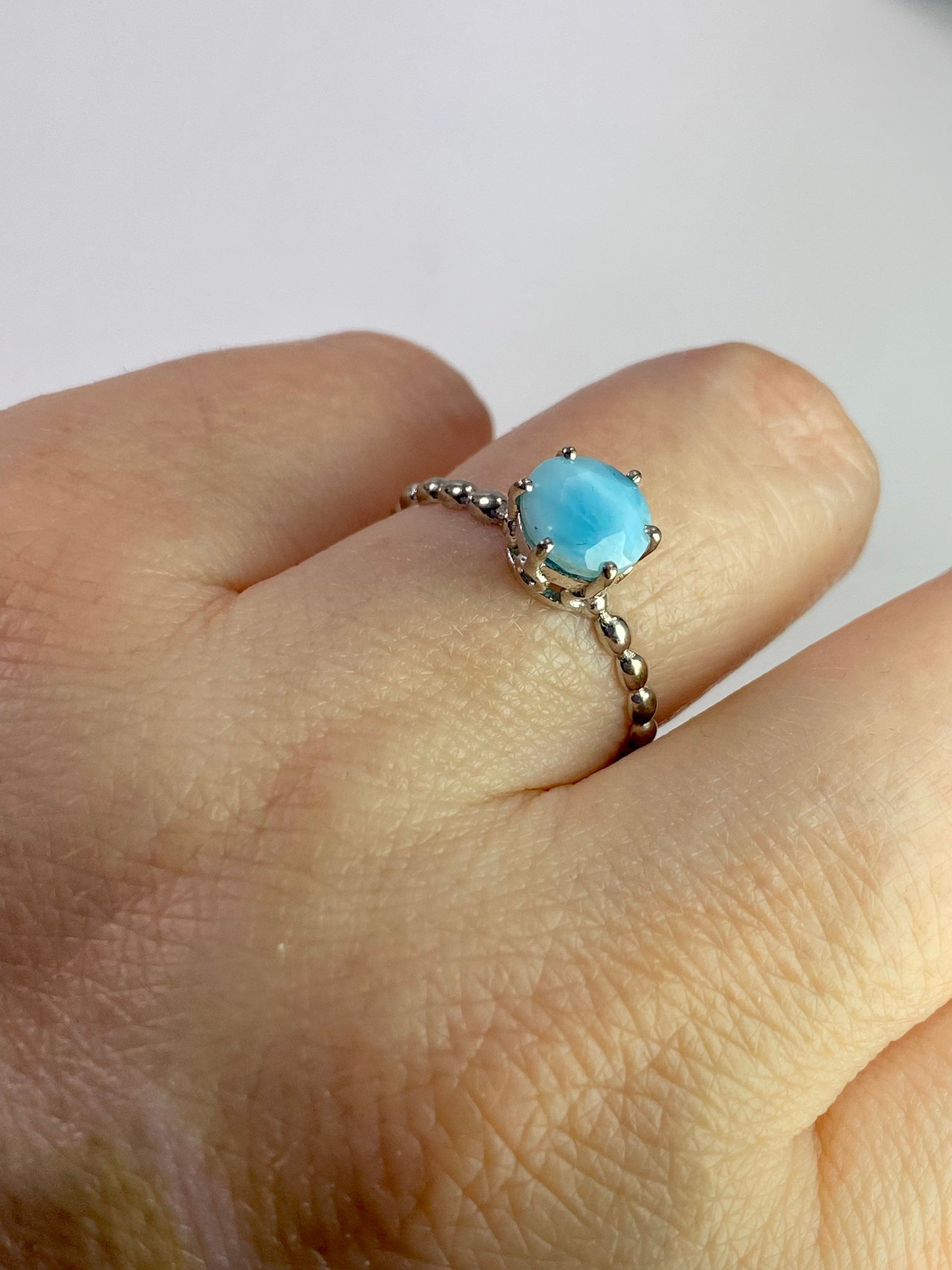 Crown Setting Larimar and 925 Silver Ring